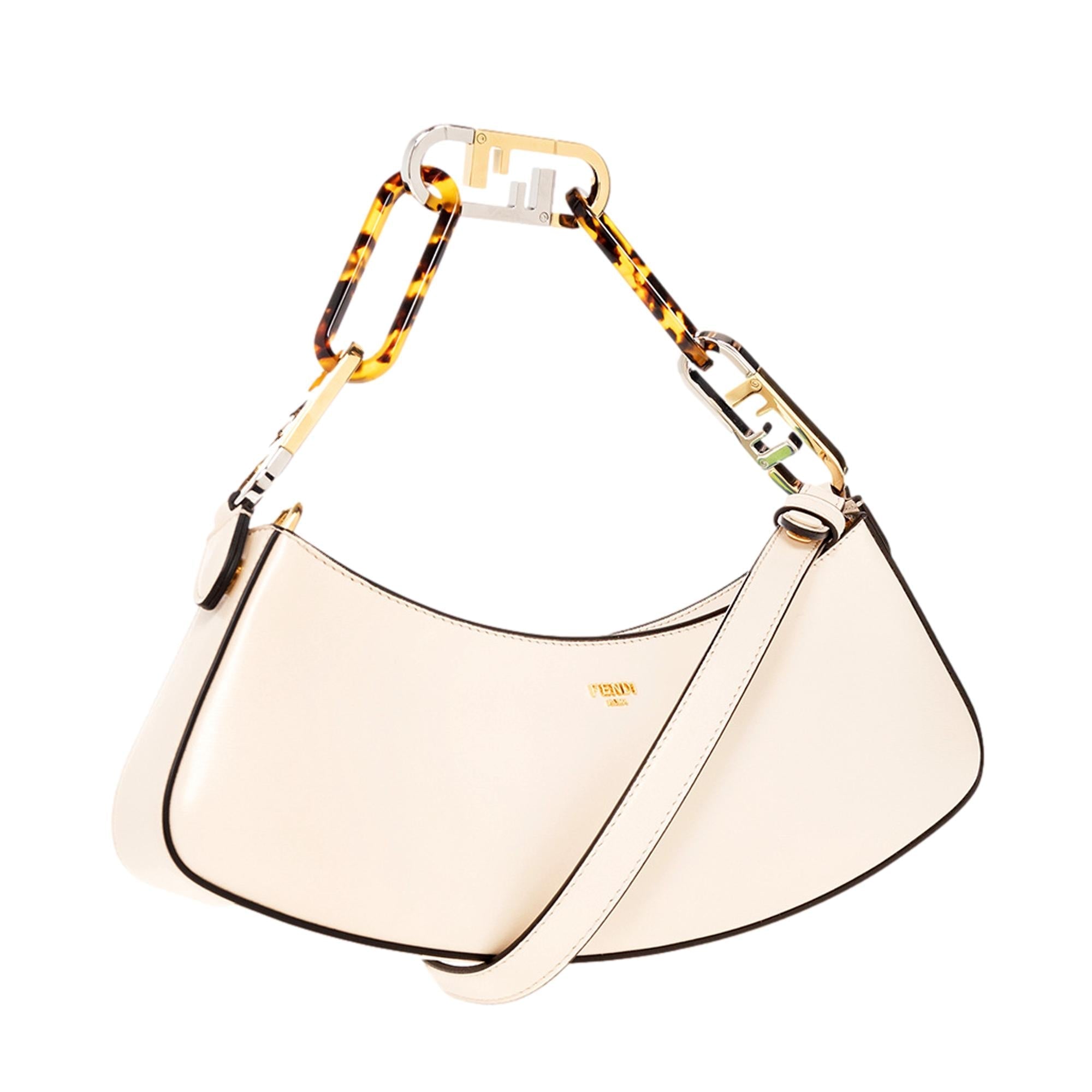 Fendi O Lock Swing Shoulder Bag Ivory Calfskin Leather