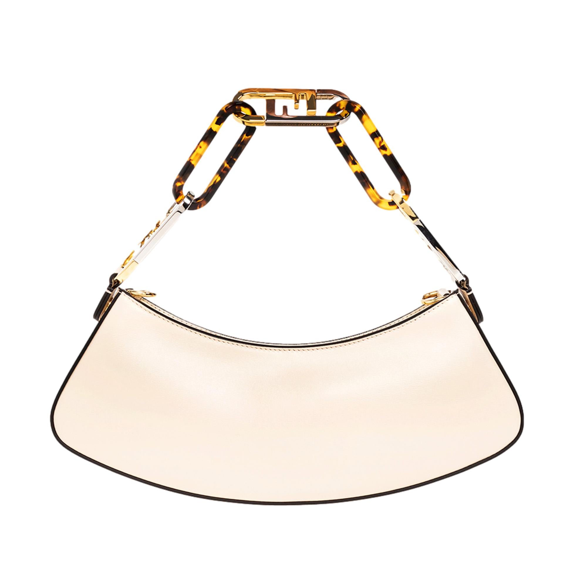 Fendi O Lock Swing Shoulder Bag Ivory Calfskin Leather
