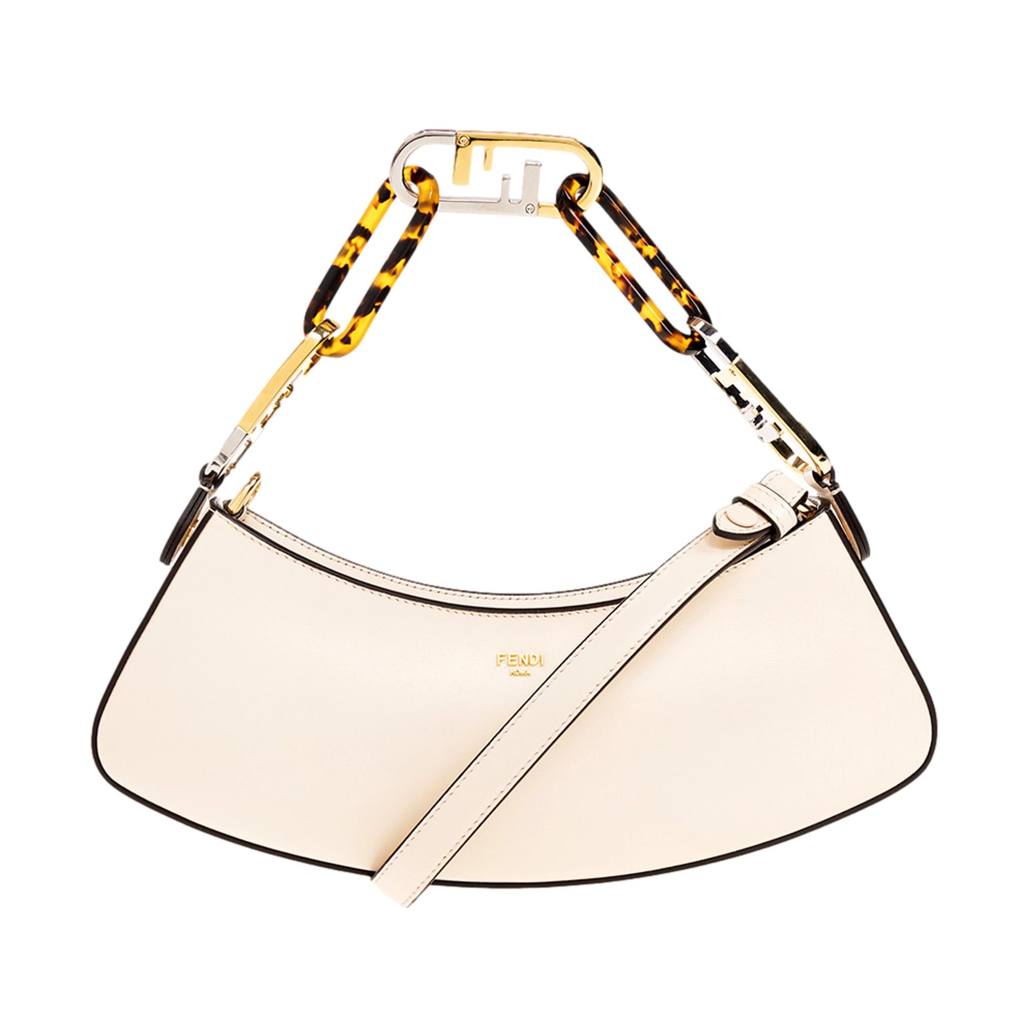 Fendi O Lock Swing Shoulder Bag Ivory Calfskin Leather