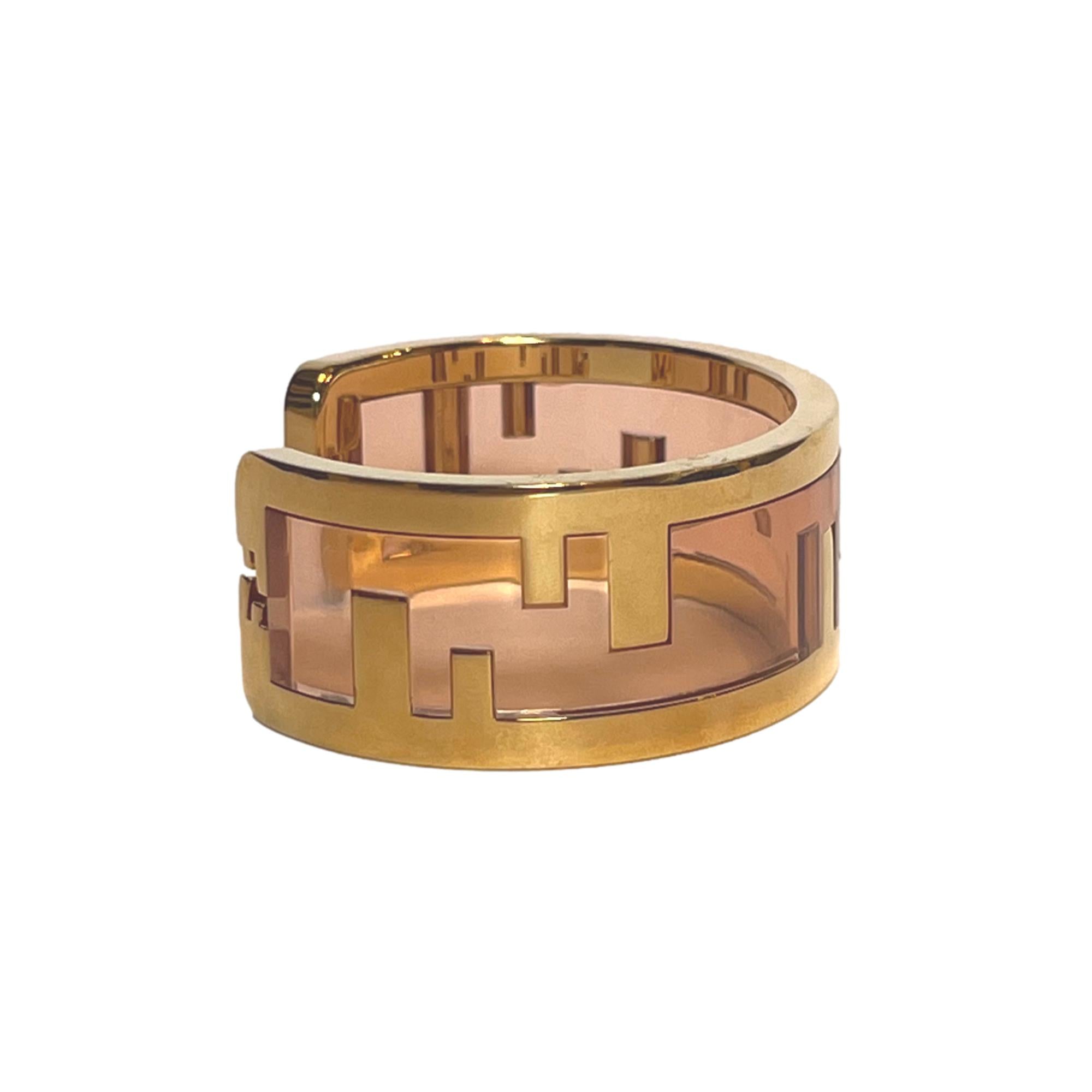 Fendi O'Lock Logo Bracelet Gold Metal Dust Pink Plexiglass Small Women's