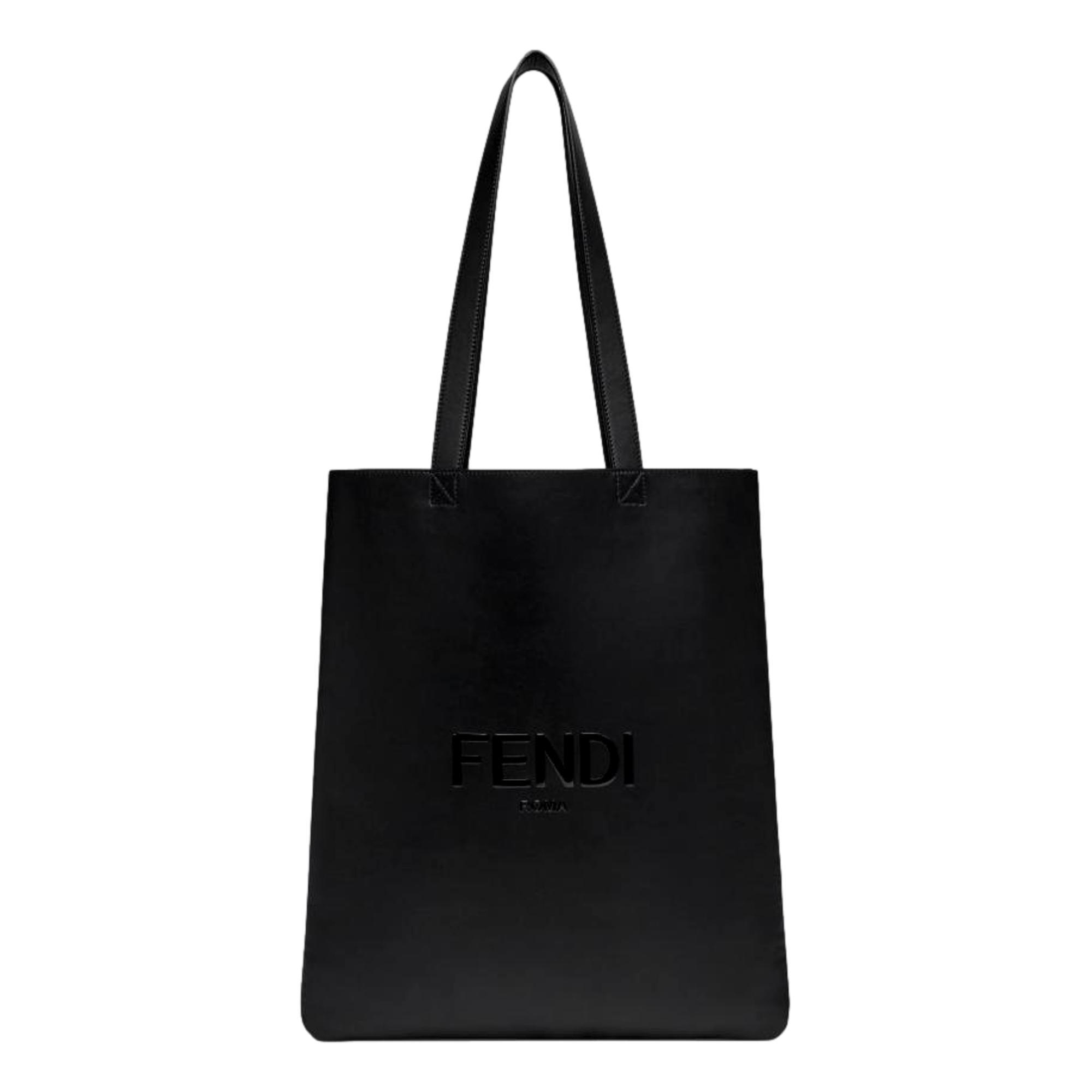 Fendi Roma Black Calfskin Leather Large Shopping Tote Bag