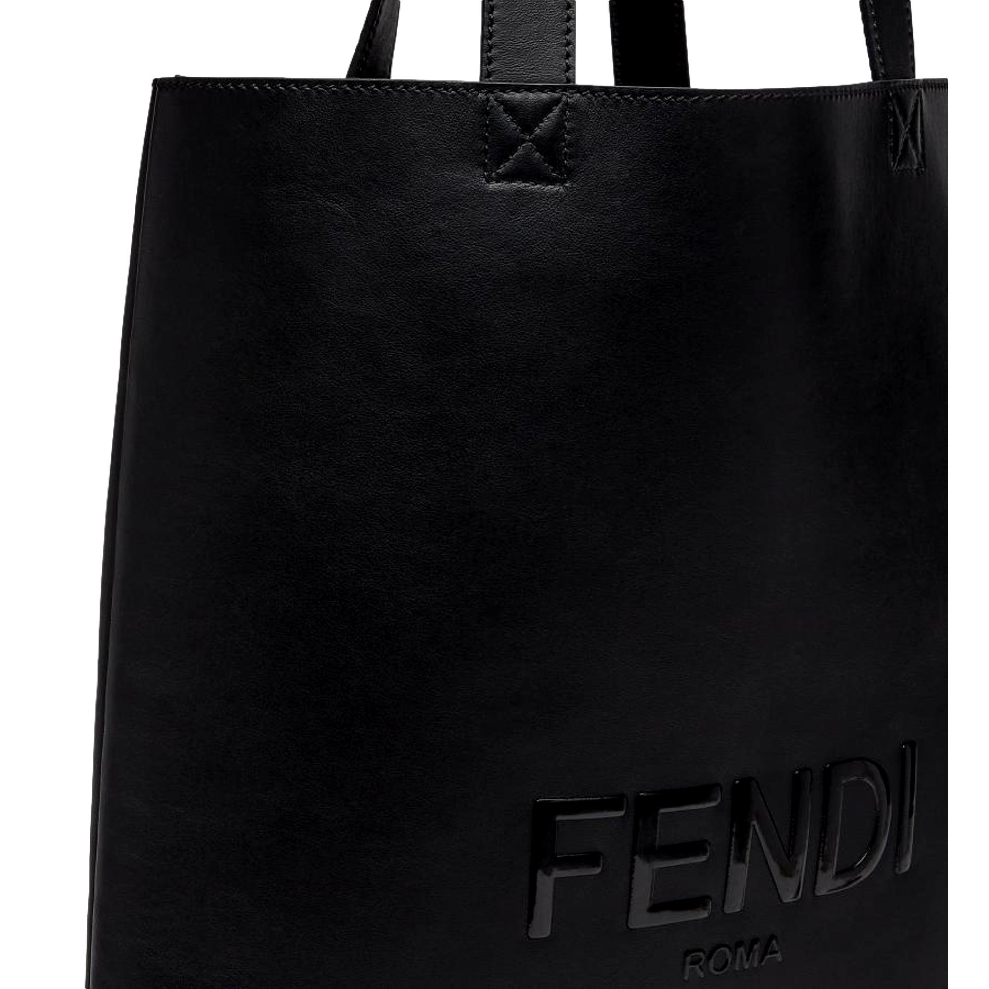 Fendi Roma Black Calfskin Leather Large Shopping Tote Bag