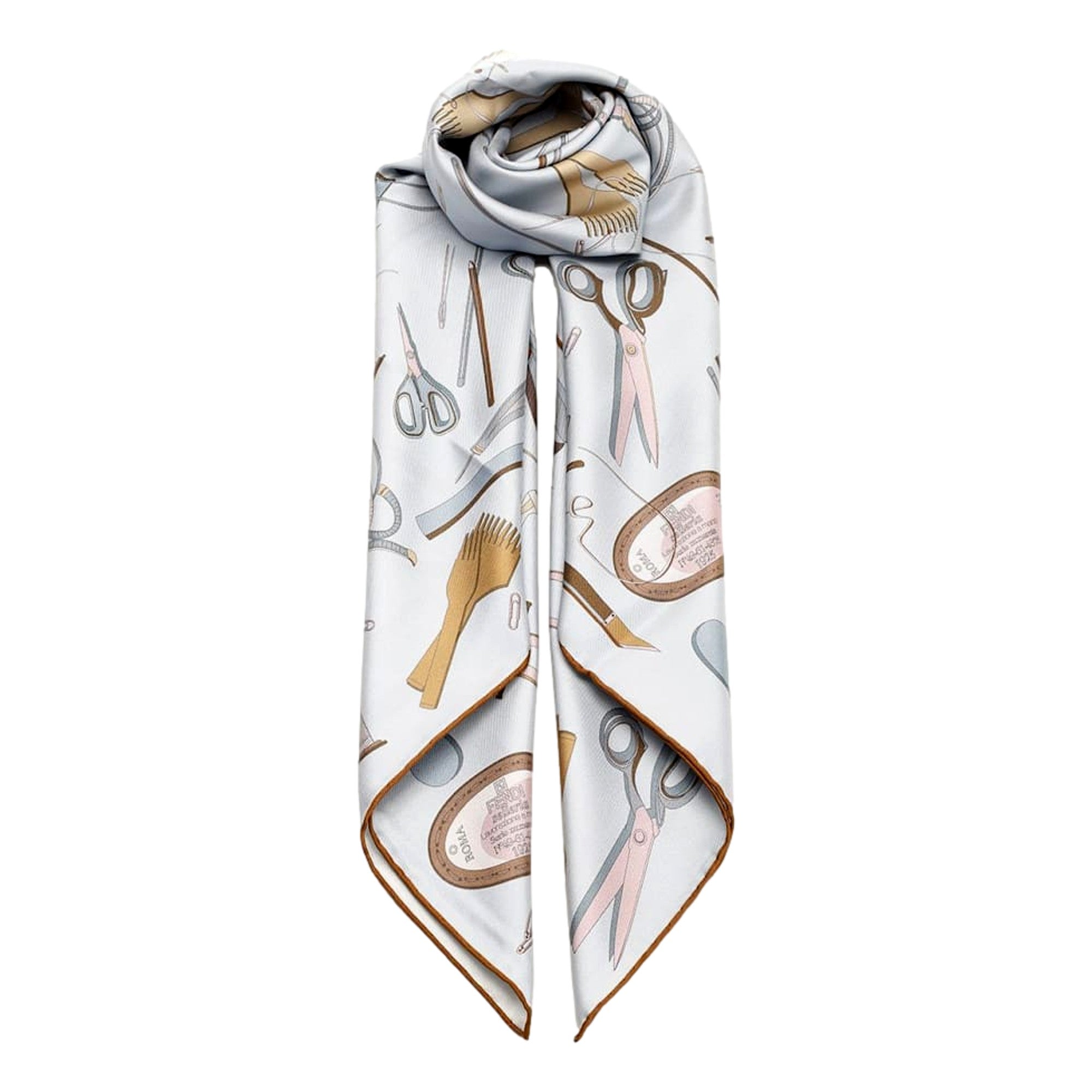Fendi Multi-Color Graphic Print Silk Scarf Light Blue