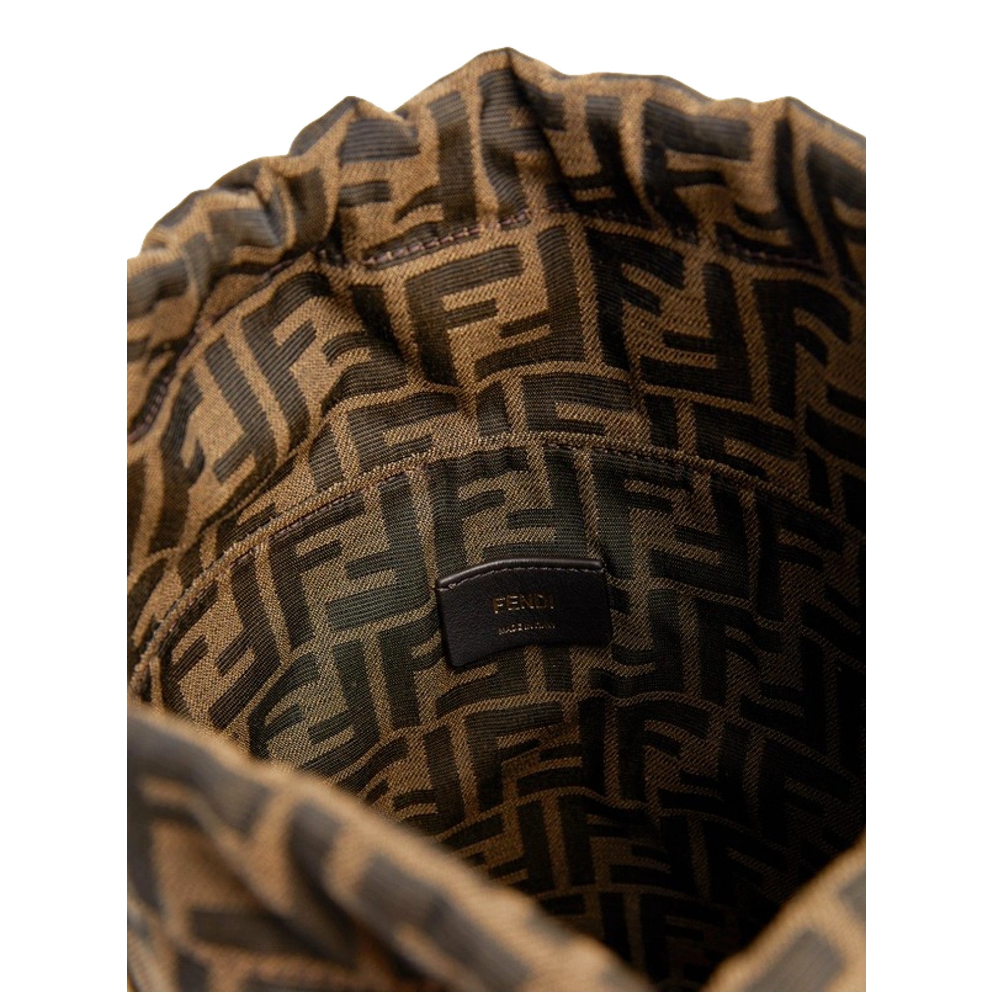 Fendi Step Out Straw and Canvas Medium Bucket Bag FF Monogram
