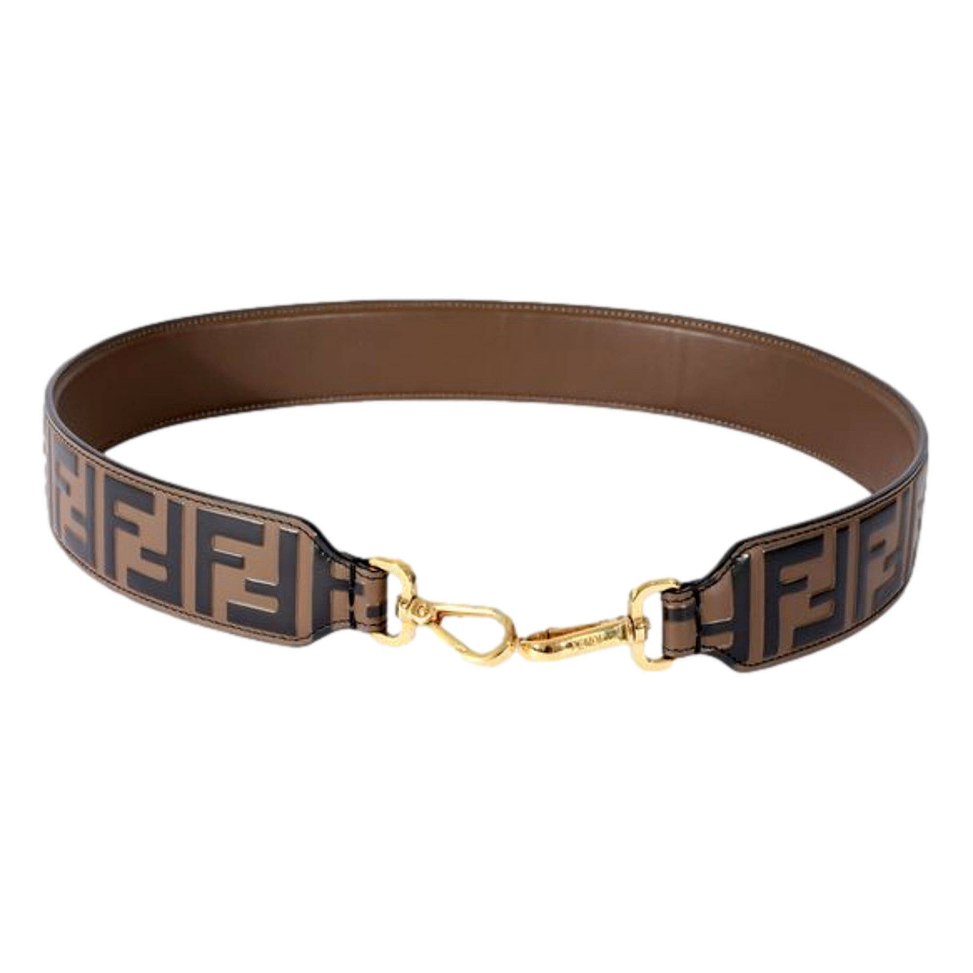Fendi Strap You FF Zucca Brown Calfskin Leather Mini Shoulder Strap Gold Hardware