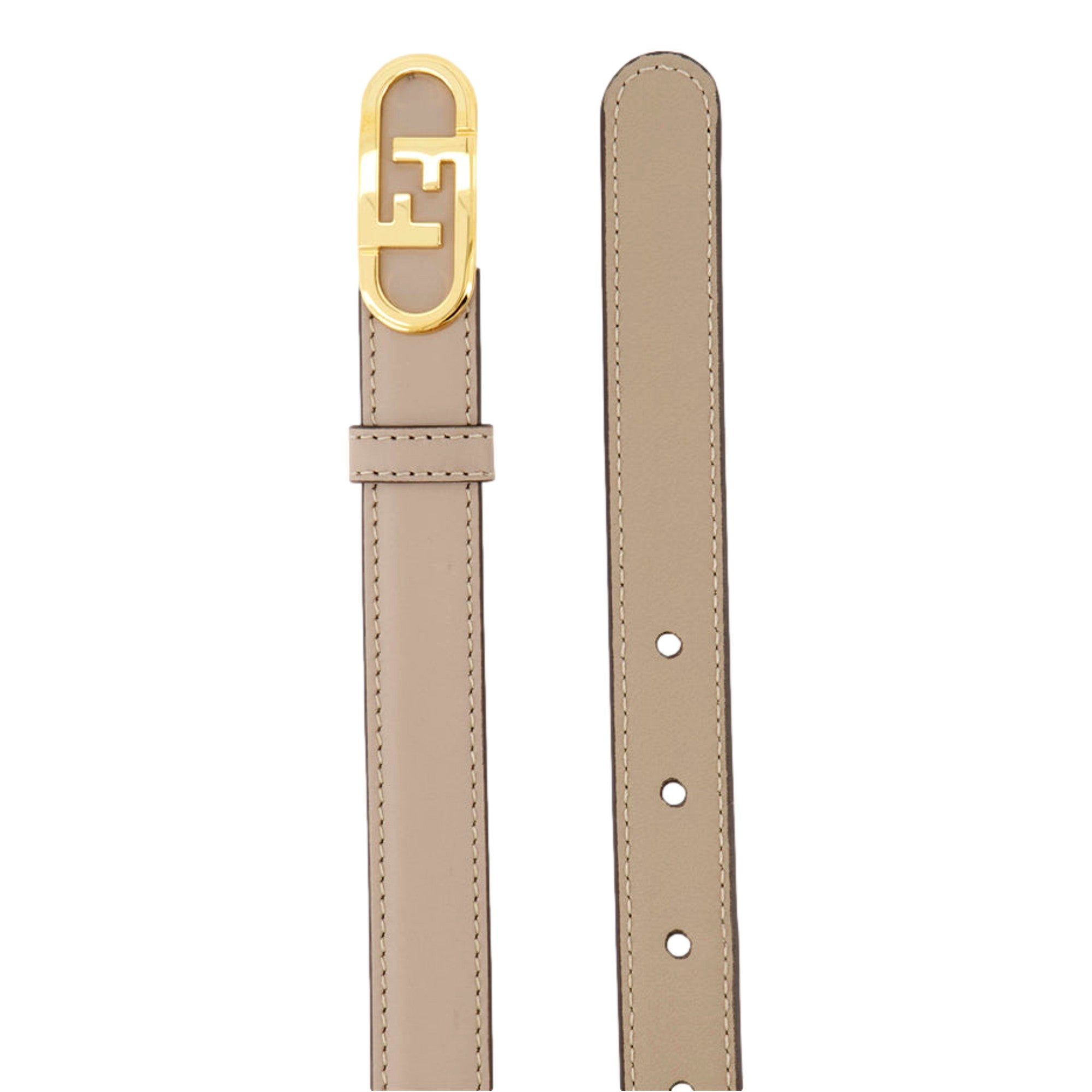 Fendi O’Lock Skinny Leather Belt Tortora Gray Gold Buckle Women’s Size 90