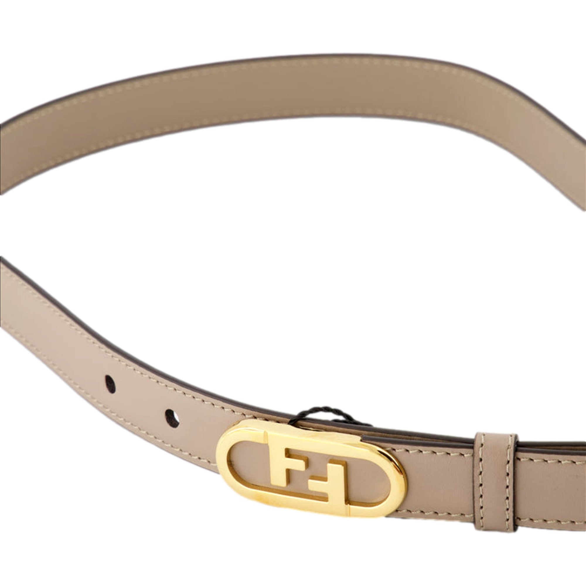 Fendi O’Lock Skinny Leather Belt Tortora Gray Gold Buckle Women’s Size 90