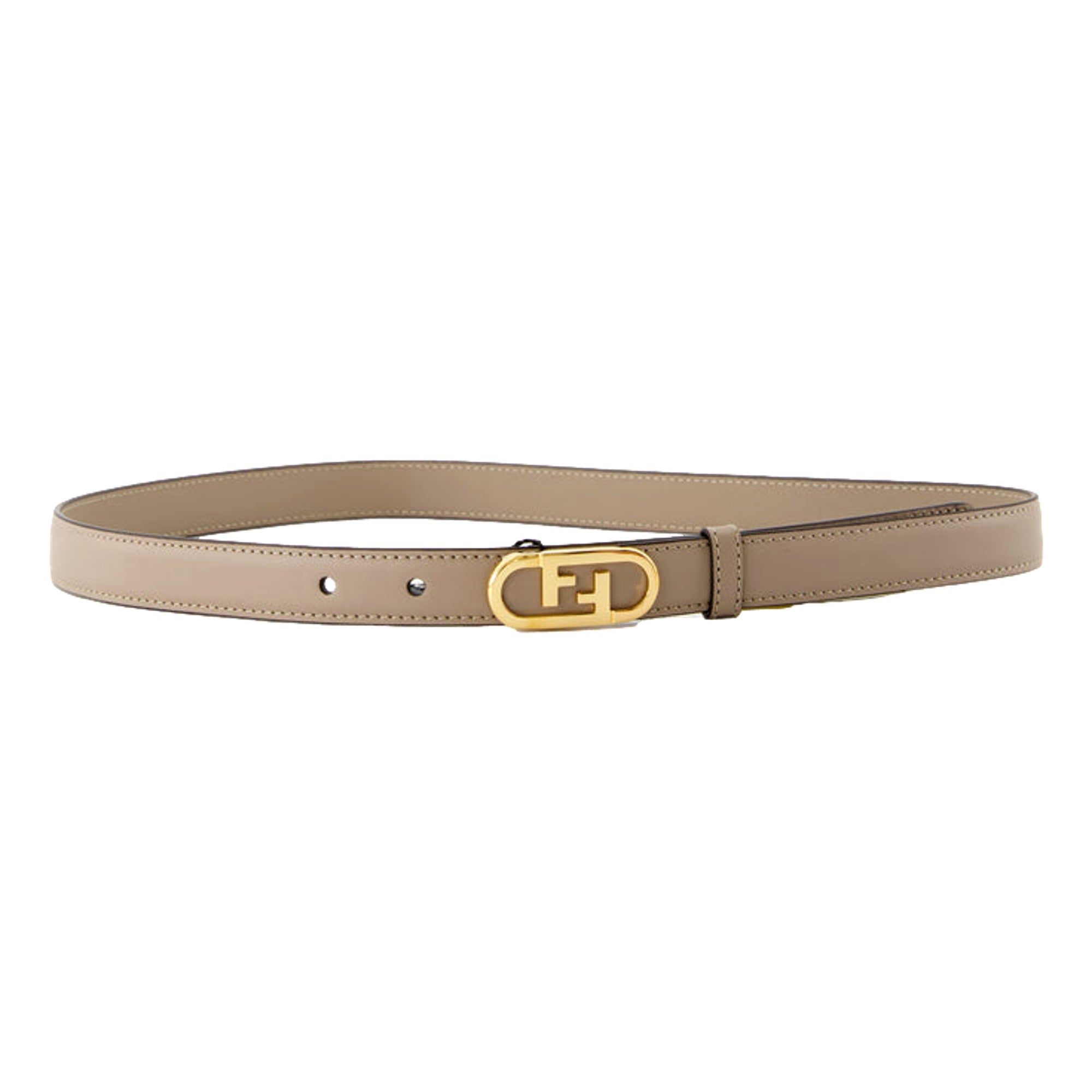 Fendi O’Lock Skinny Leather Belt Tortora Gray Gold Buckle Women’s Size 90