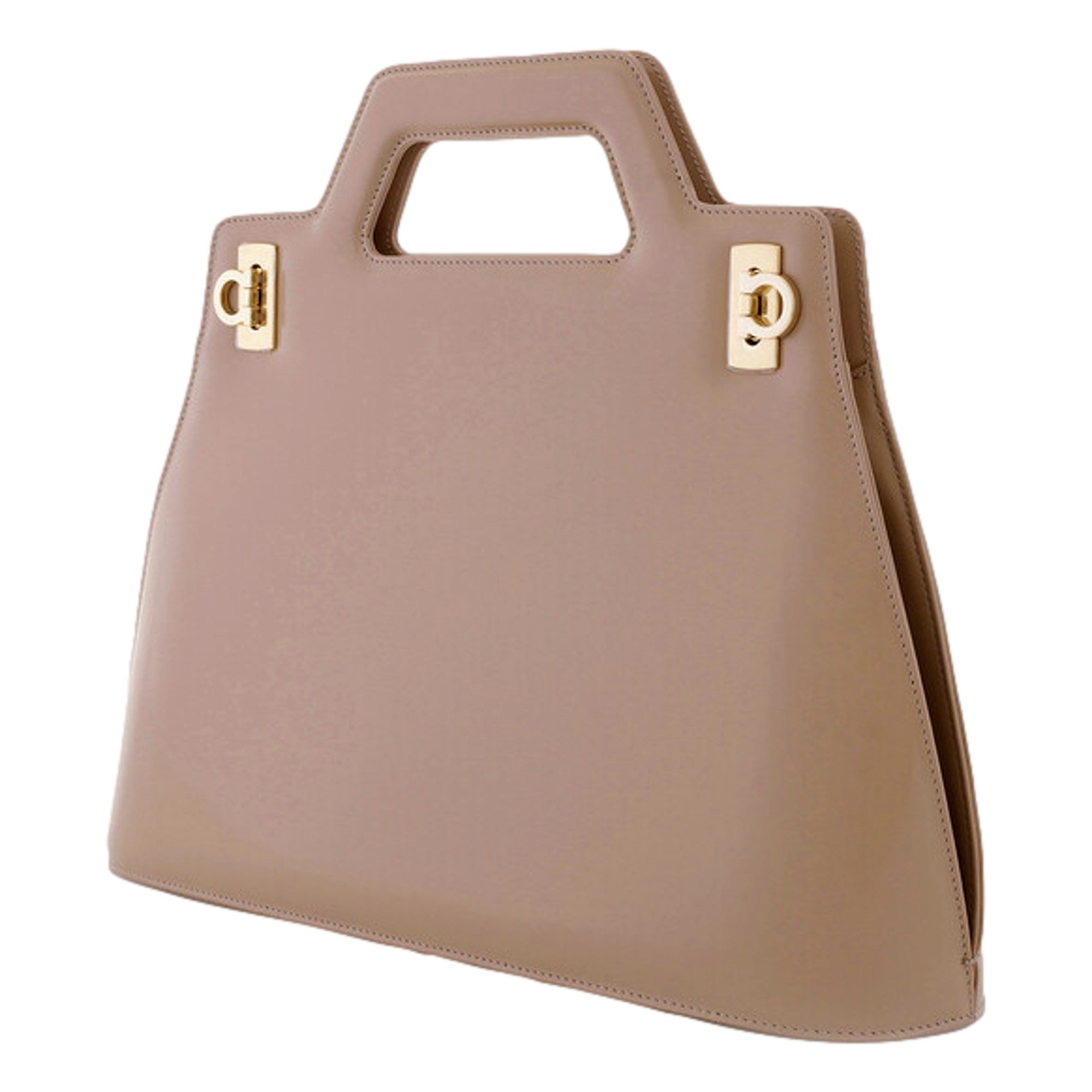 Ferragamo Wanda Beige Patent Leather Top Handle Handbag