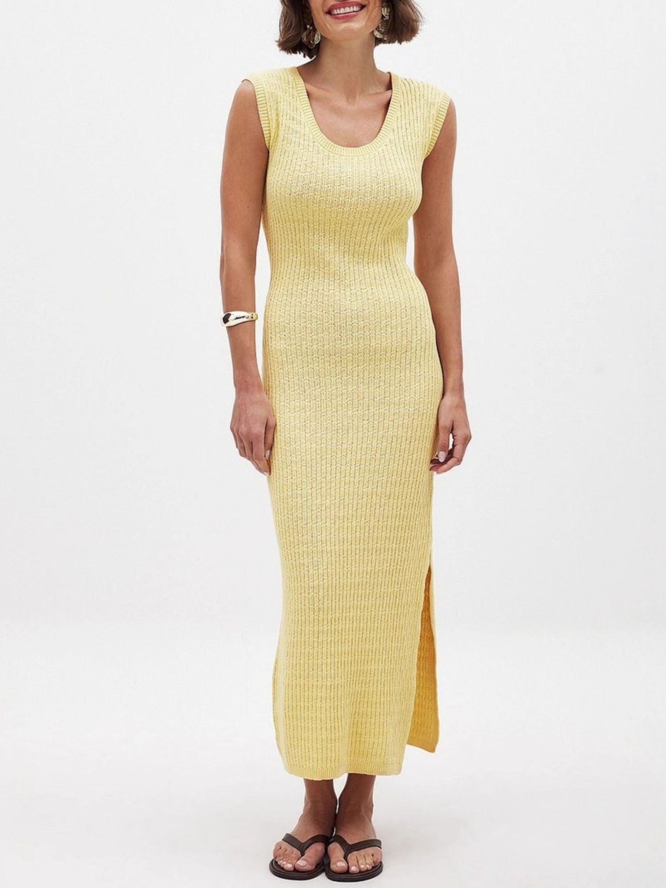 Side Slit Sleeveless Midi Knit Dress