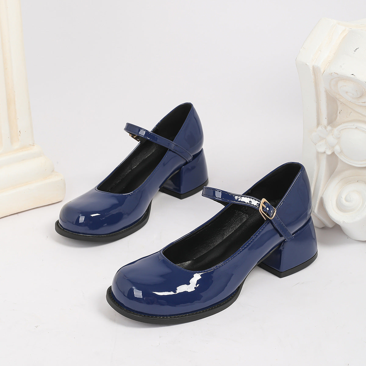Chunky-heeled Elegant Round-toe Preppy-style Leather Shoes