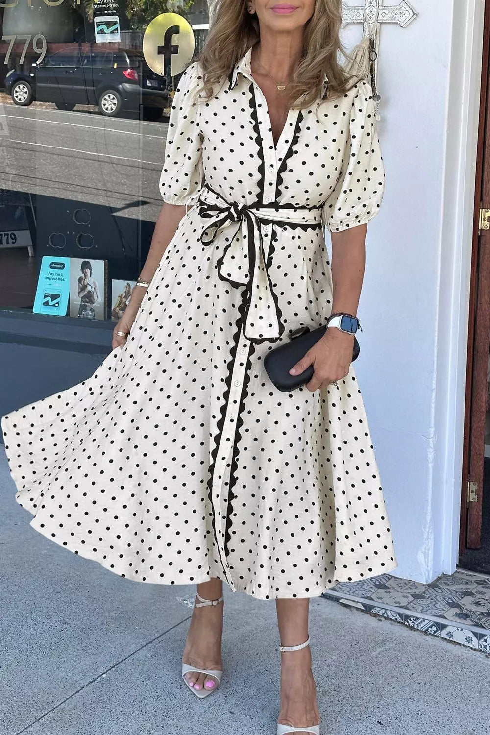 Polka Dot Half Sleeve Midi Dress