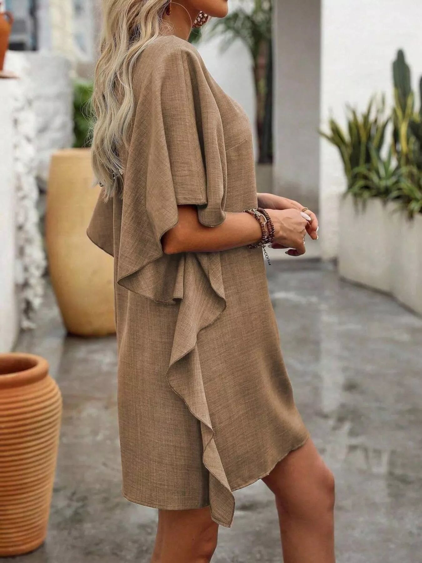 Ruffled Flutter Sleeve V-Neck Mini Dress