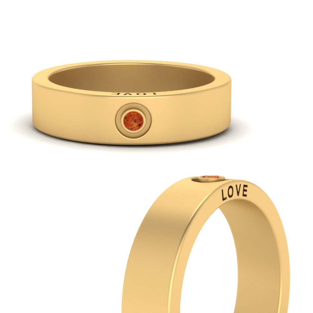 Flat Single Stone Mens Band Engraved