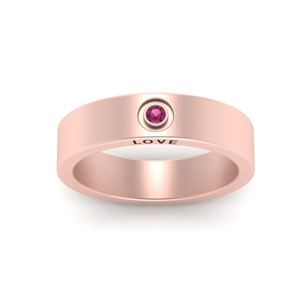 Flat Single Stone Mens Band Engraved