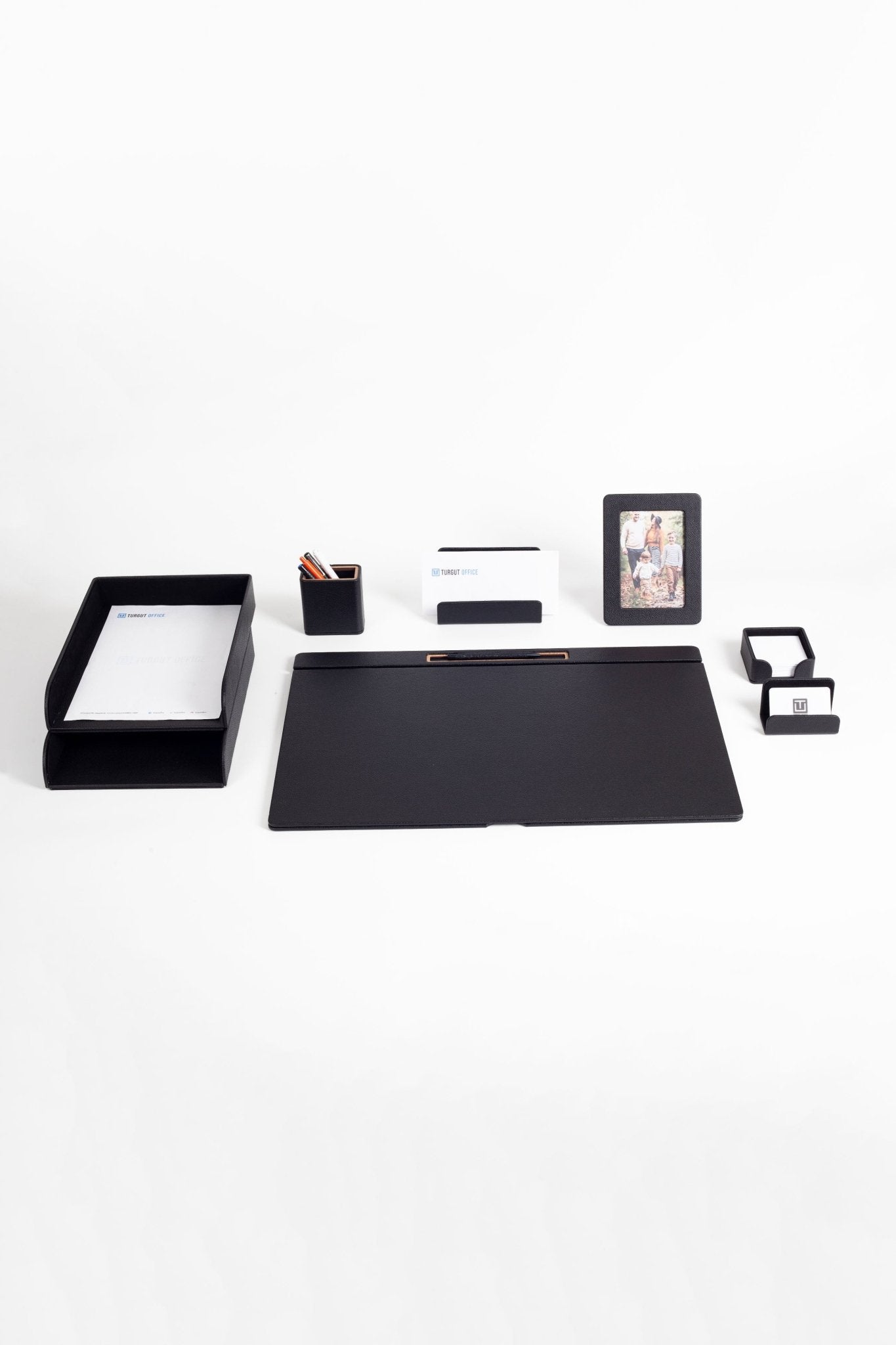Fox Leather Desk Set Black 8 Pieces - Overture Gifts