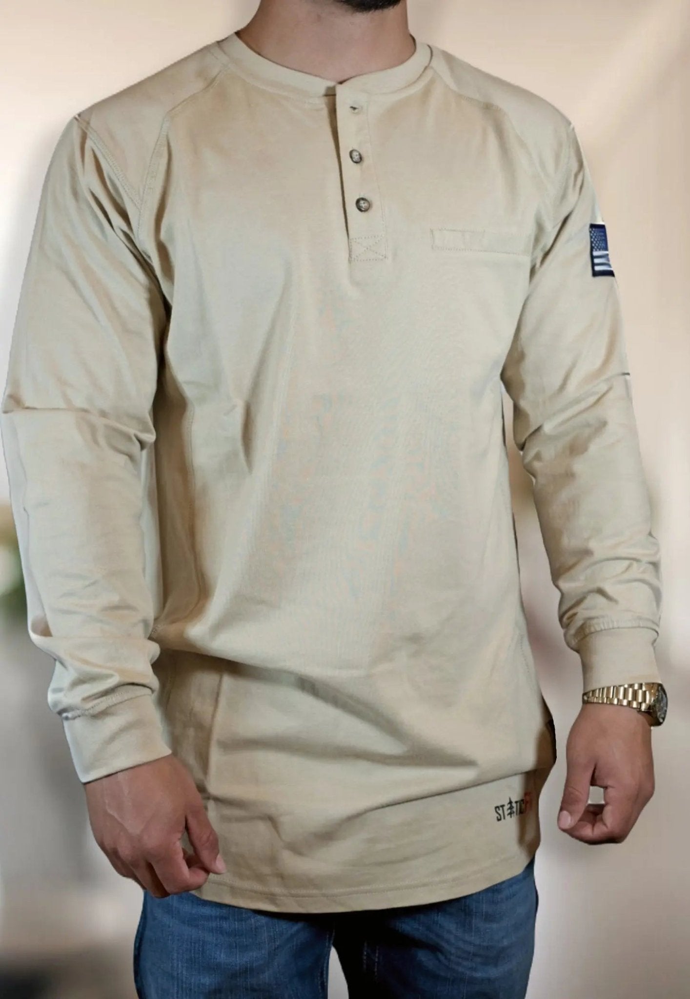FR 3-Button Henley Shirt - Tan - Overture Gifts