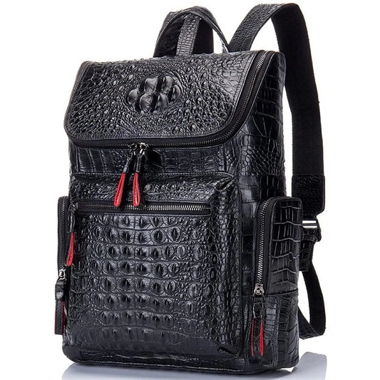Croc-Embossed Leather Backpack in Genuine Cowhide