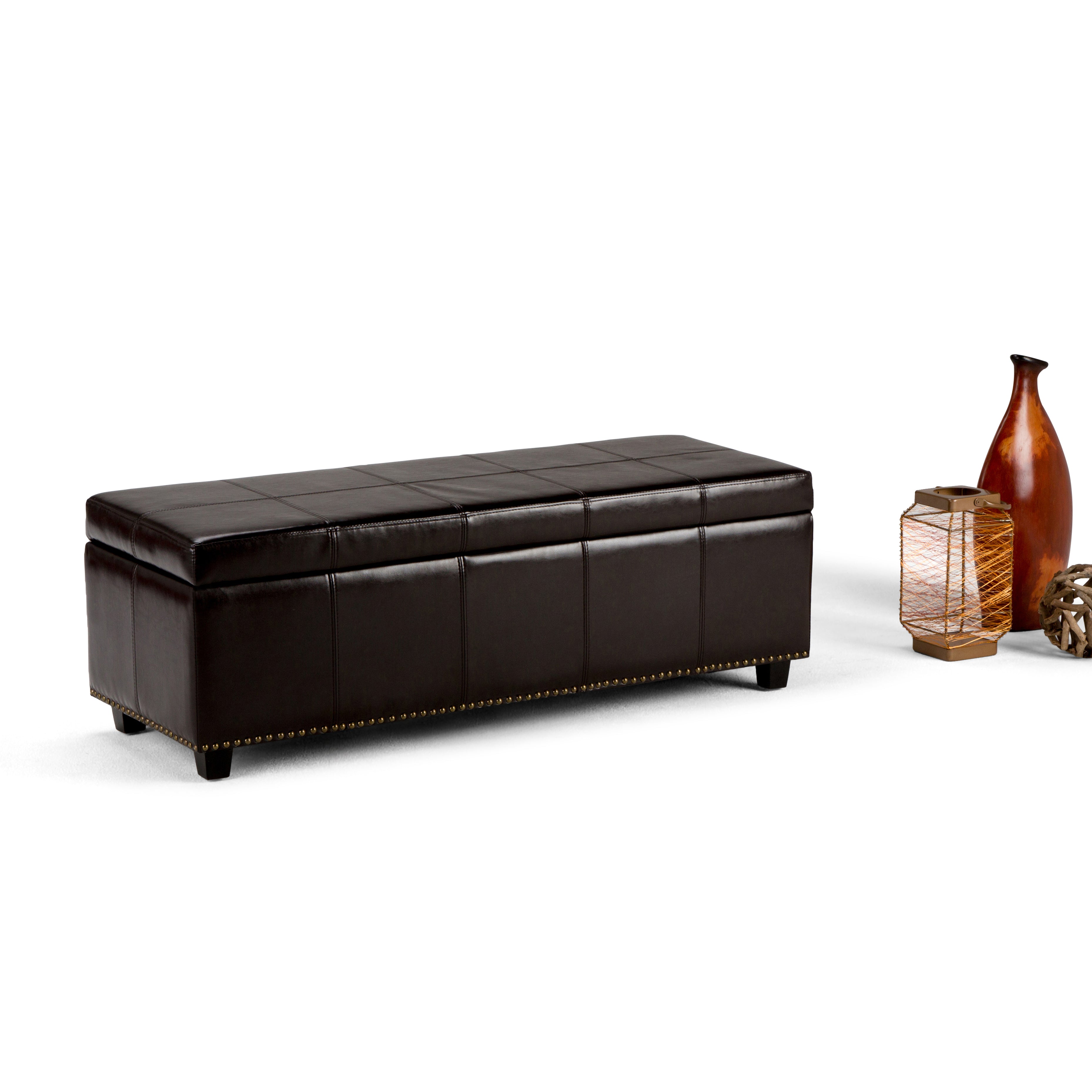 Kingsley 48 Inch Wide Large Storage Ottoman in Coffee