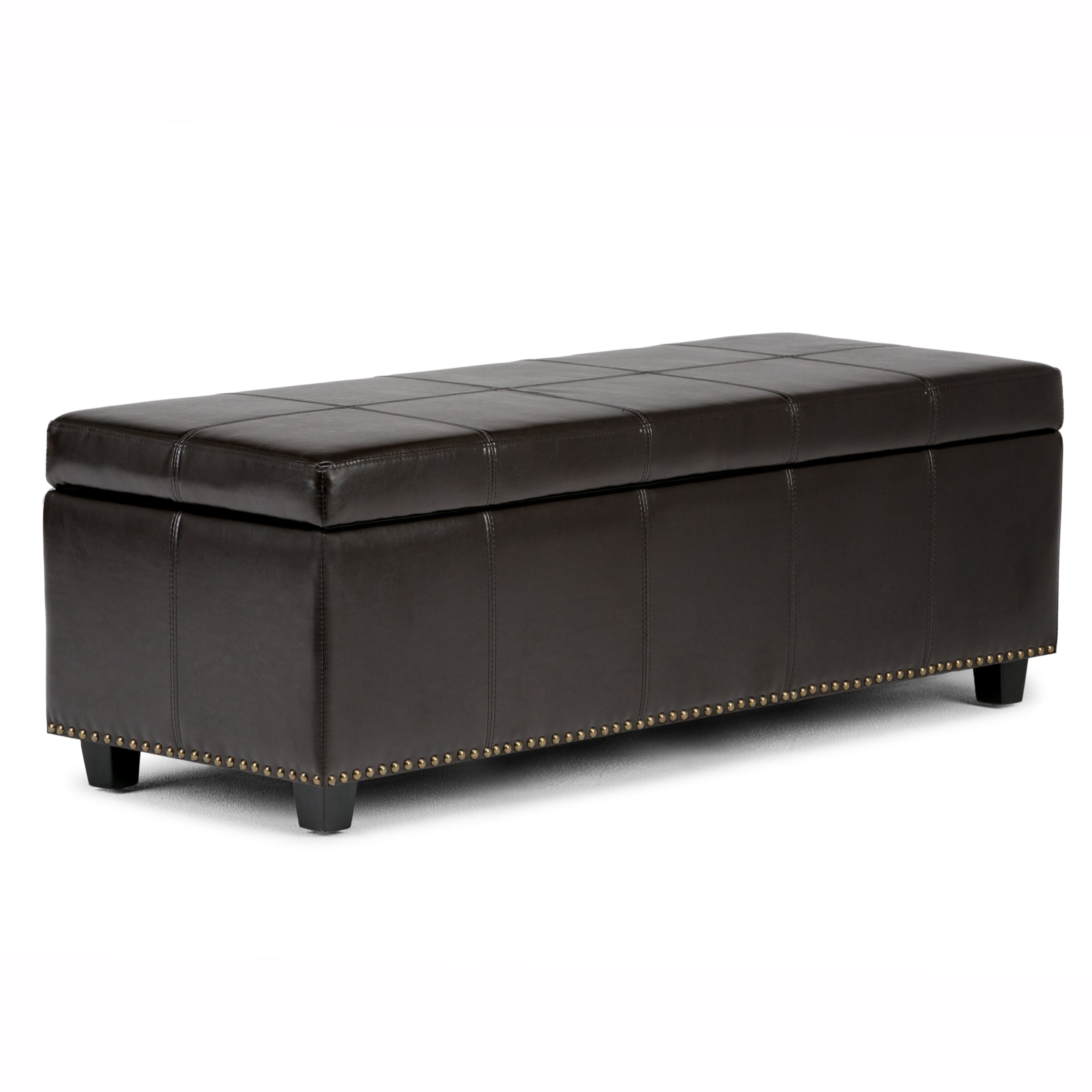 Kingsley 48 Inch Wide Large Storage Ottoman in Coffee