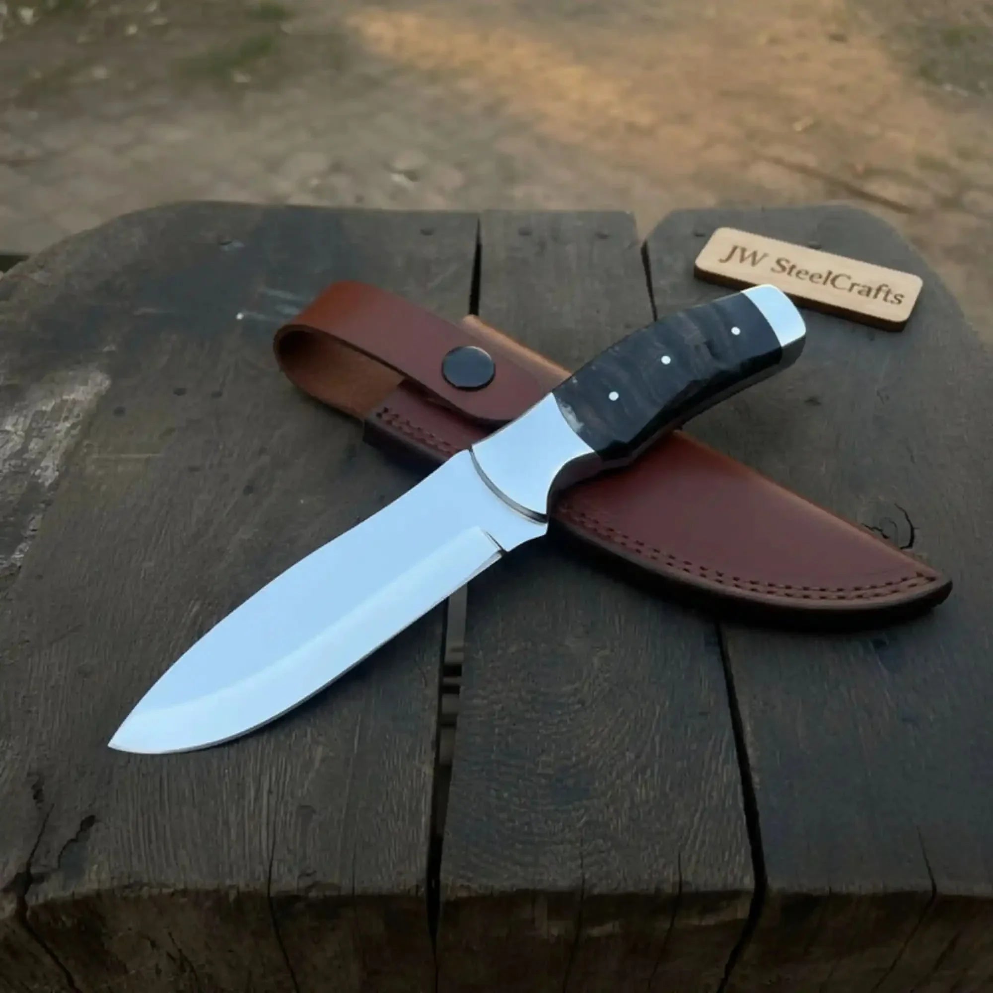 Handmade Blackjack Hunting Knife 9" Full Tang Drop Point Blade with Ram Horn Handle