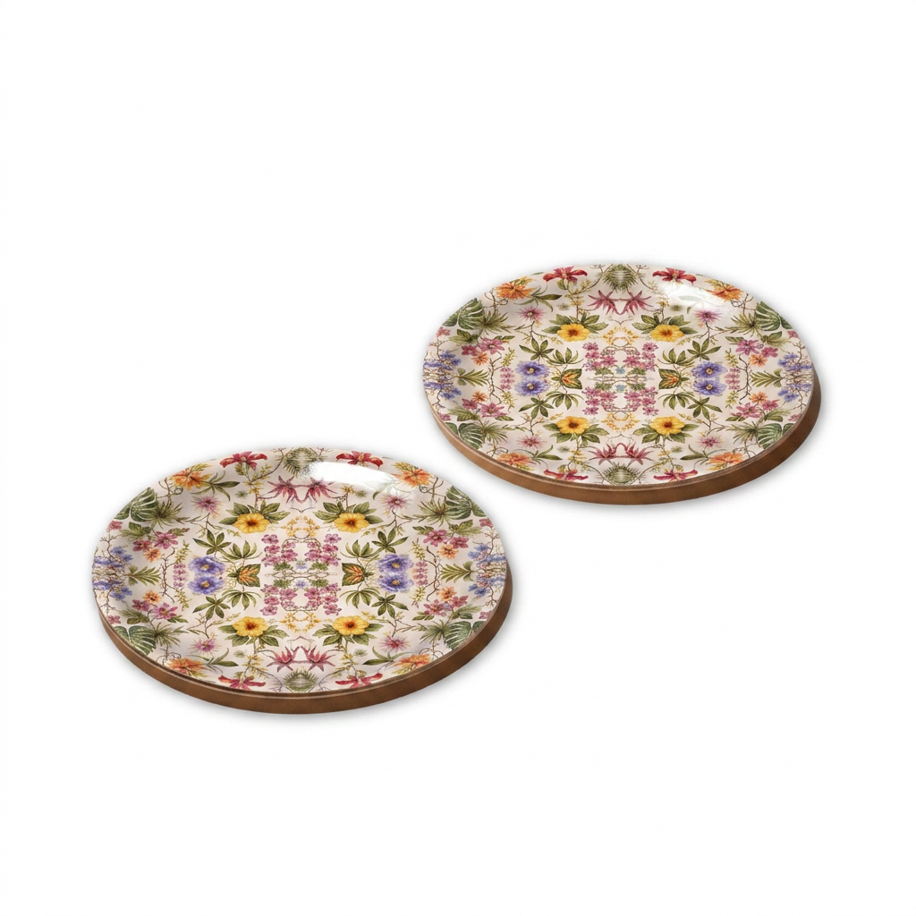 Garden of Tropics Decorative Birchwood Tray - Mini Round - Set of 2
