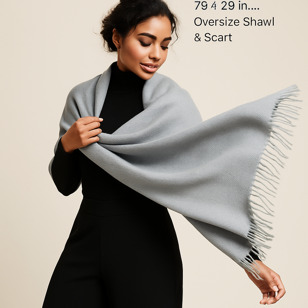 Mens Womens Oversize Cashmere Wool Shawl Wraps Blanket Winter Solid Scarf Soft Pashmina 79" X 28"