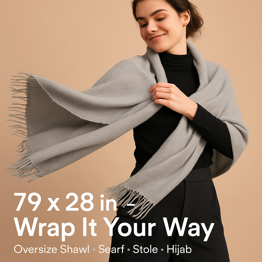Mens Womens Oversize Cashmere Wool Shawl Wraps Blanket Winter Solid Scarf Soft Pashmina 79" X 28"