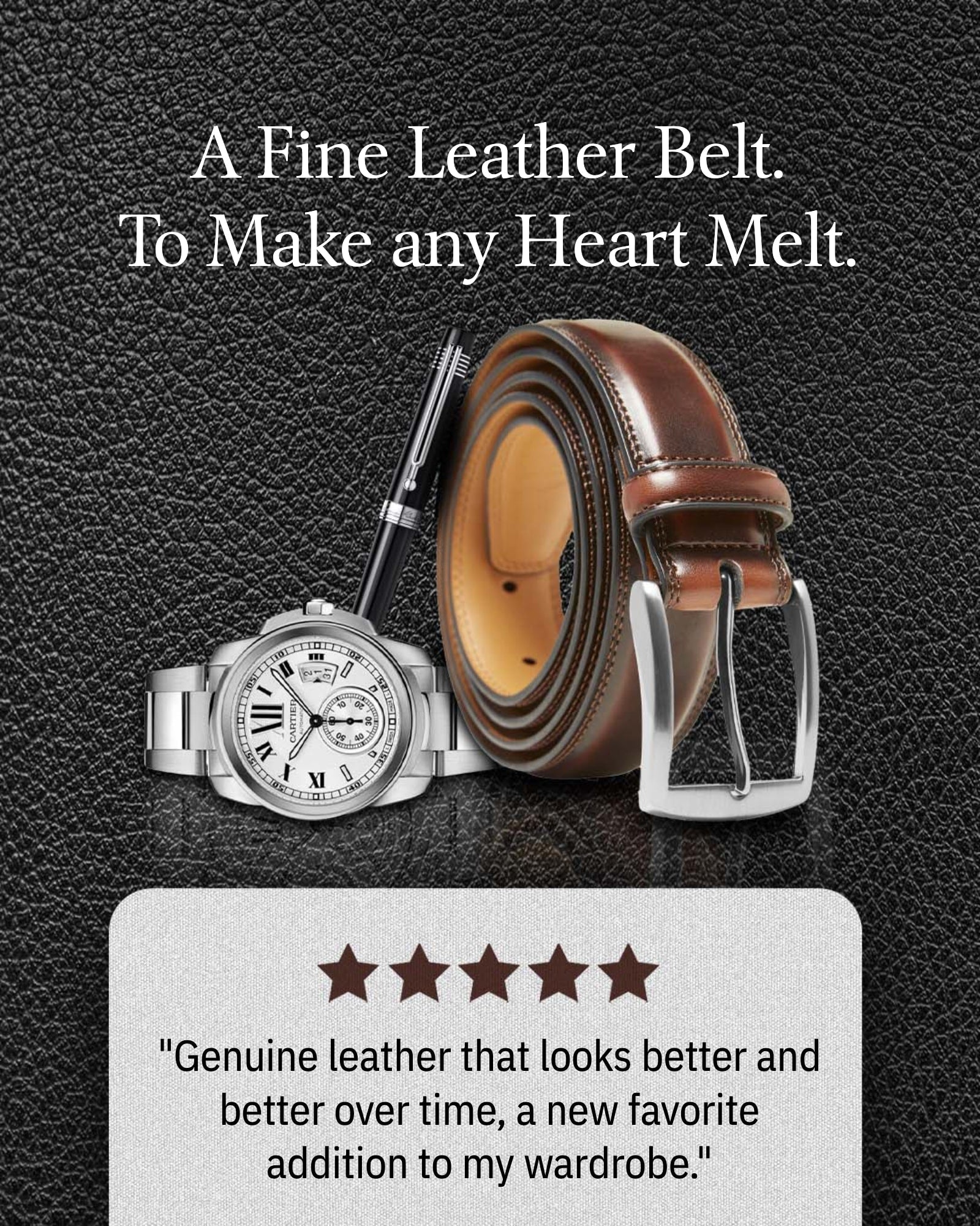 Genuine Leather Belt for Men – Zinc Alloy Buckle, 1.25" Strap - Overture Gifts