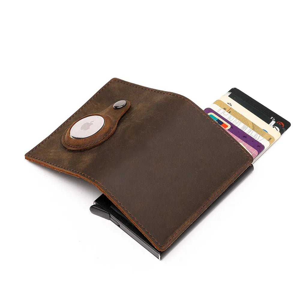 Genuine Leather Wallets For Apple Airtag Case Multi Card Holder Men Wallet Credit Card Holder Vintage Purses With Money Clips - Overture Gifts