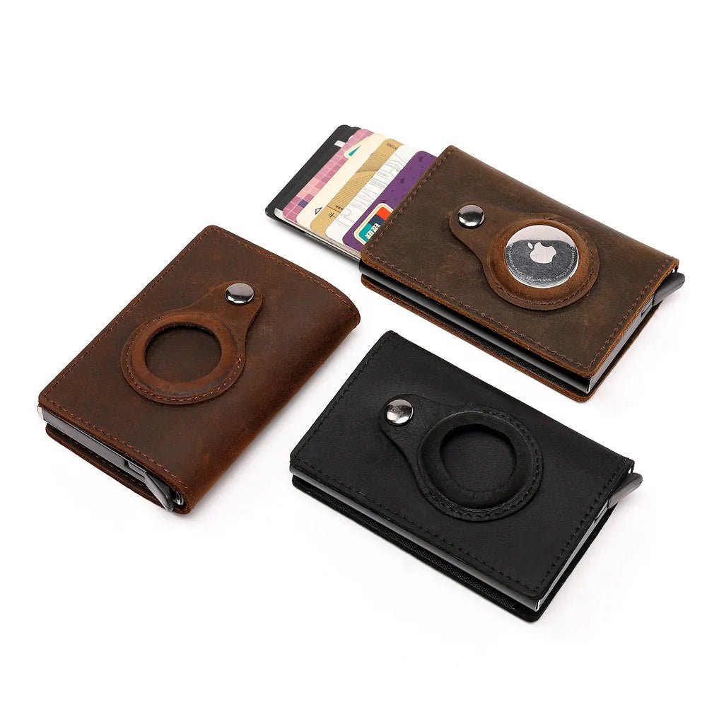 Genuine Leather Wallets For Apple Airtag Case Multi Card Holder Men Wallet Credit Card Holder Vintage Purses With Money Clips - Overture Gifts