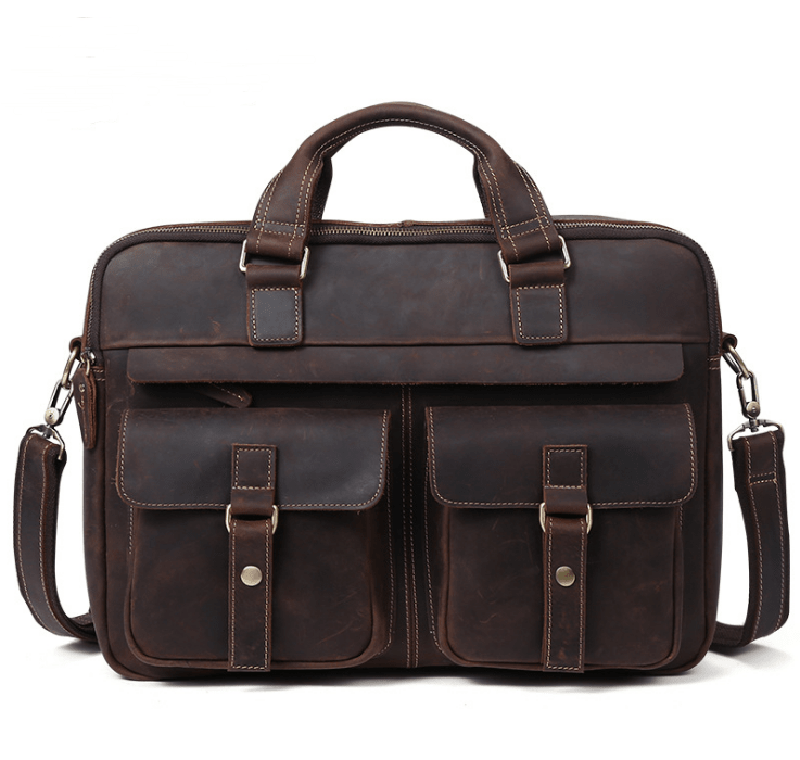 Genuine men''s bags retro men''s business bags briefcase cowhide oblique Bag 15.6 inch Laptop Bag - Overture Gifts