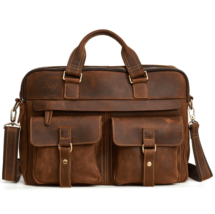 Genuine men''s bags retro men''s business bags briefcase cowhide oblique Bag 15.6 inch Laptop Bag - Overture Gifts