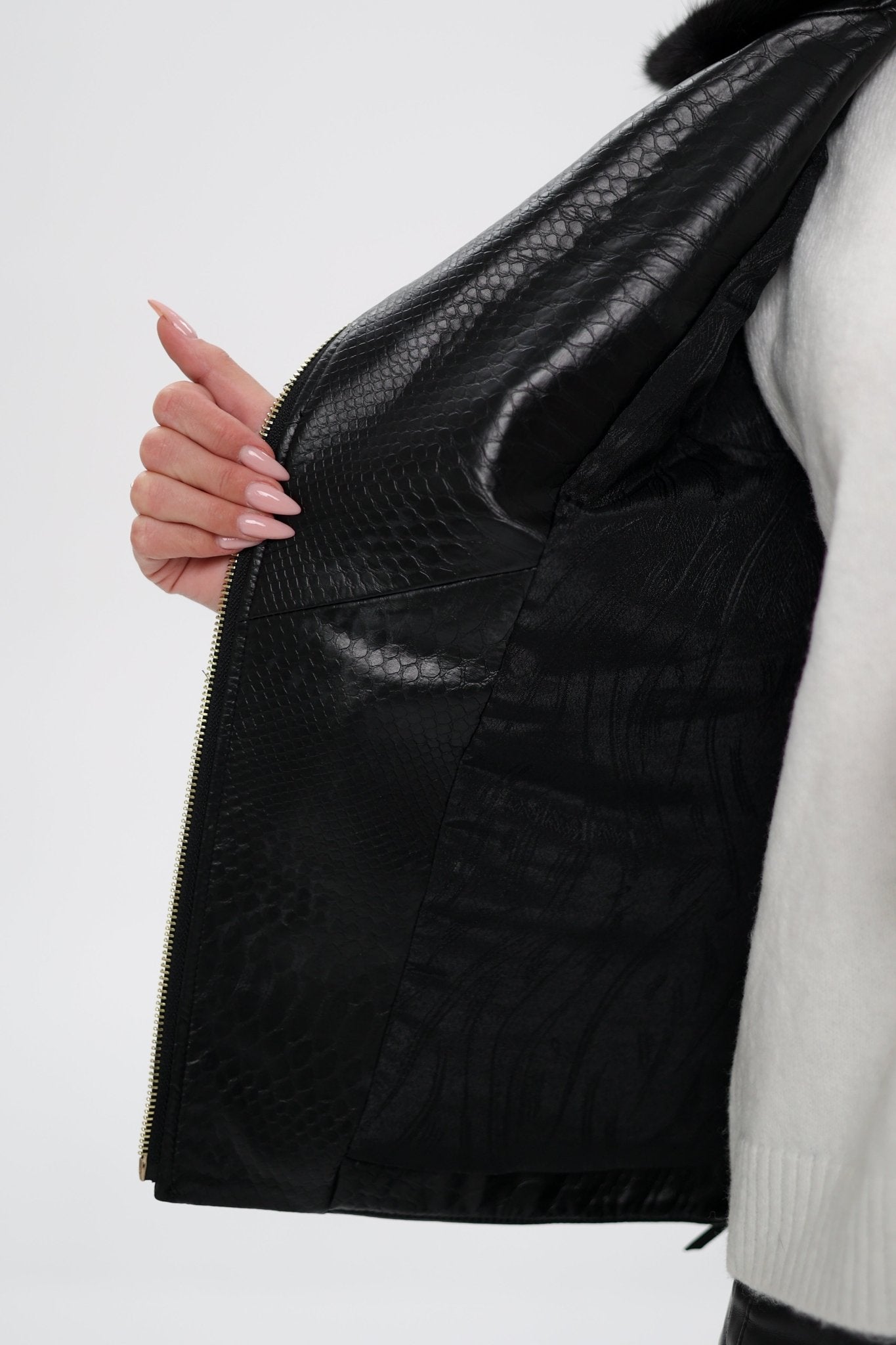 Genuine Mink Fur Embossed Leather Jacket - Overture Gifts