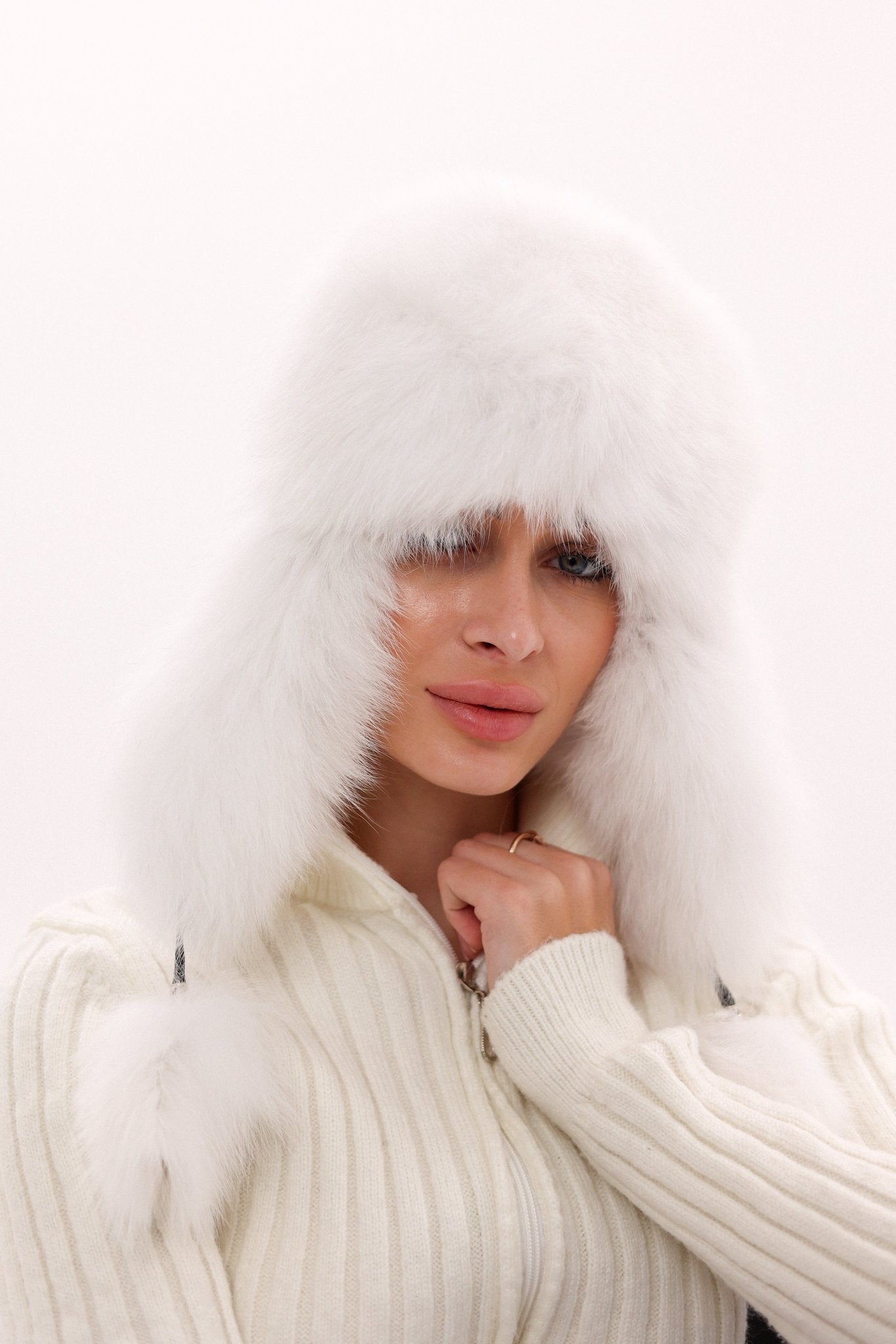 Genuine Polar Fox Fur Genuine Leather Hat - Overture Gifts