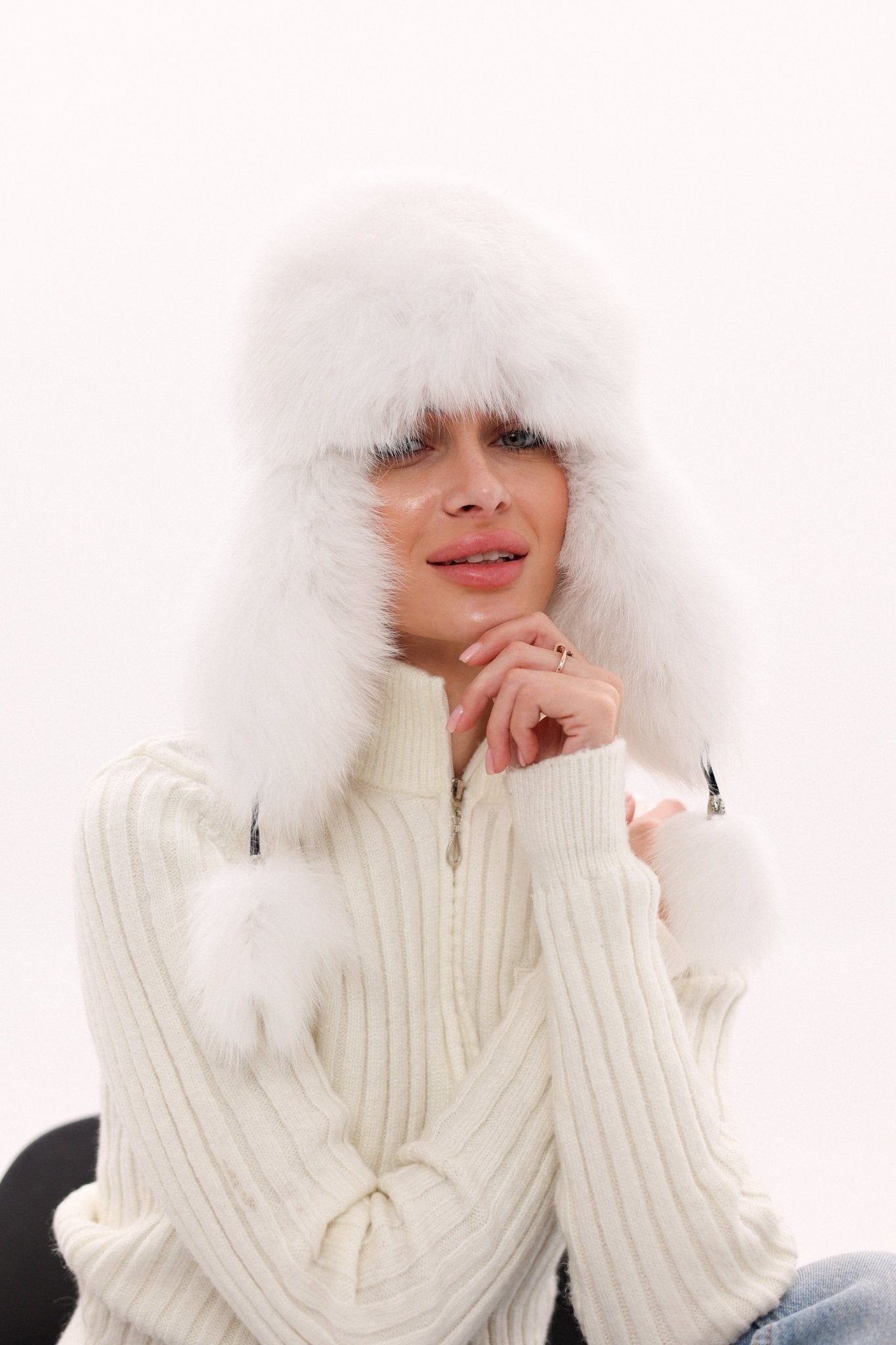 Genuine Polar Fox Fur Genuine Leather Hat - Overture Gifts