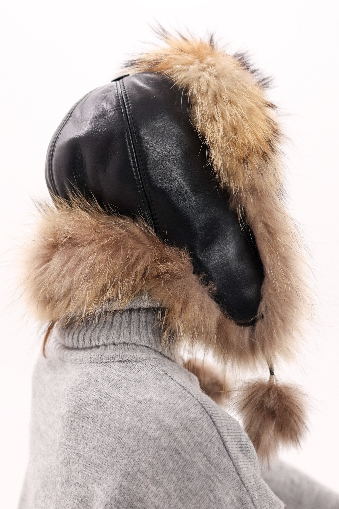 Genuine Racoon Fur Genuine Leather Hat - Overture Gifts