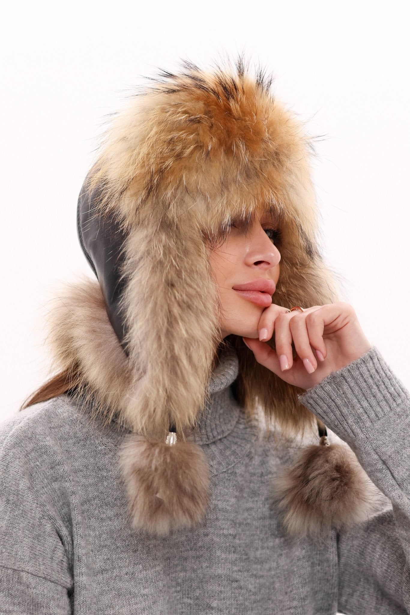 Genuine Racoon Fur Genuine Leather Hat - Overture Gifts