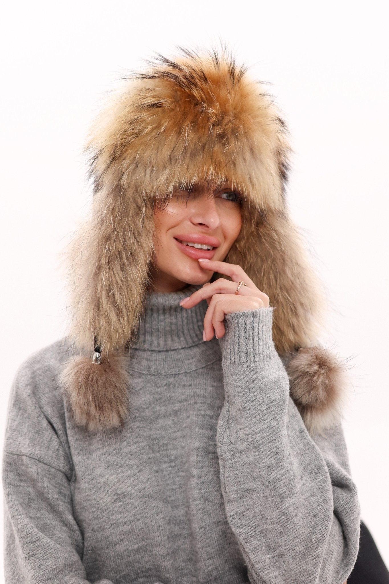 Genuine Racoon Fur Genuine Leather Hat - Overture Gifts