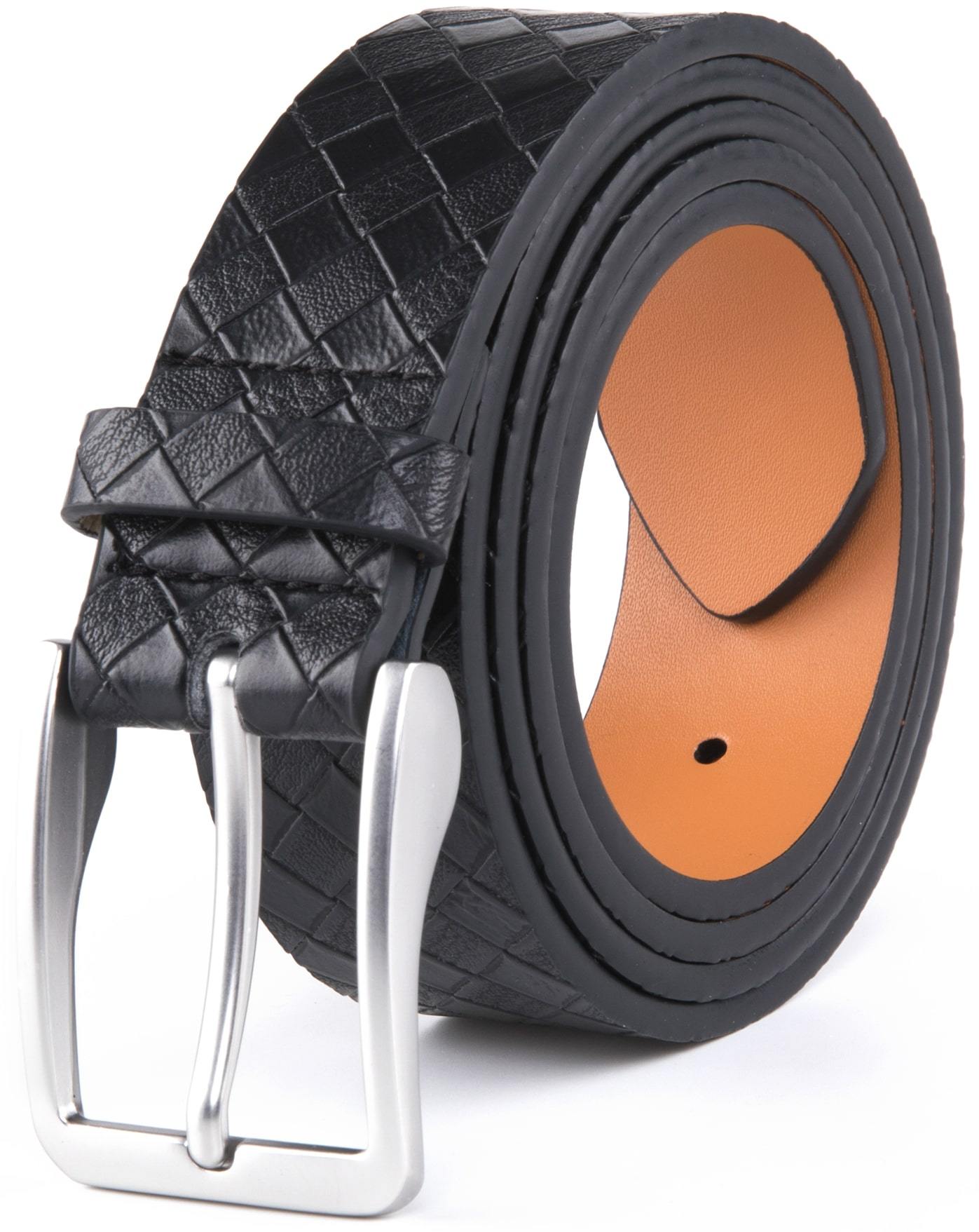 Genuine Split Leather Belt for Men – Brushed Buckle, 1.3" Strap - Overture Gifts