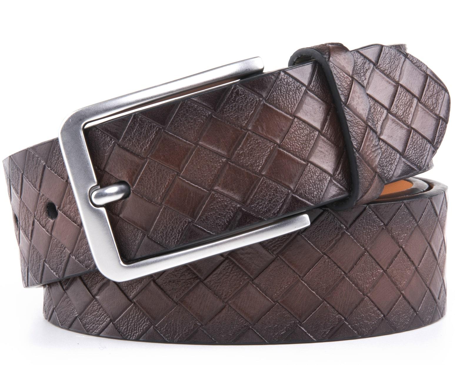 Genuine Split Leather Belt for Men – Brushed Buckle, 1.3" Strap - Overture Gifts