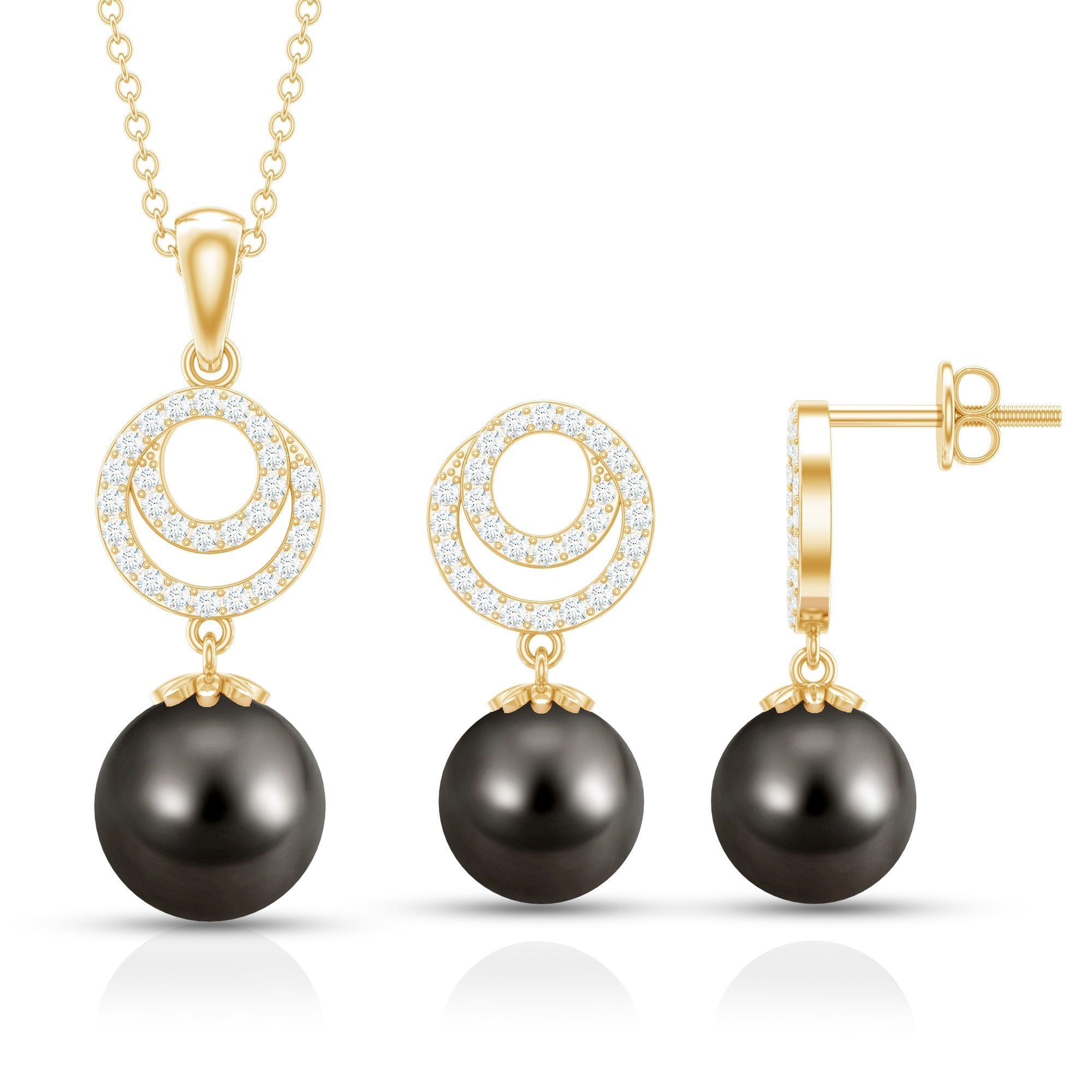 Genuine Tahitian Black Pearl Drop Jewelry Set with Certificate - Overture Gifts