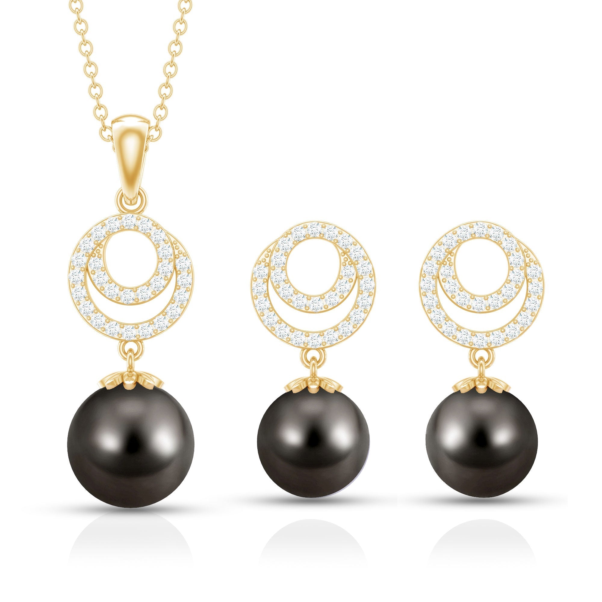 Genuine Tahitian Black Pearl Drop Jewelry Set with Certificate - Overture Gifts
