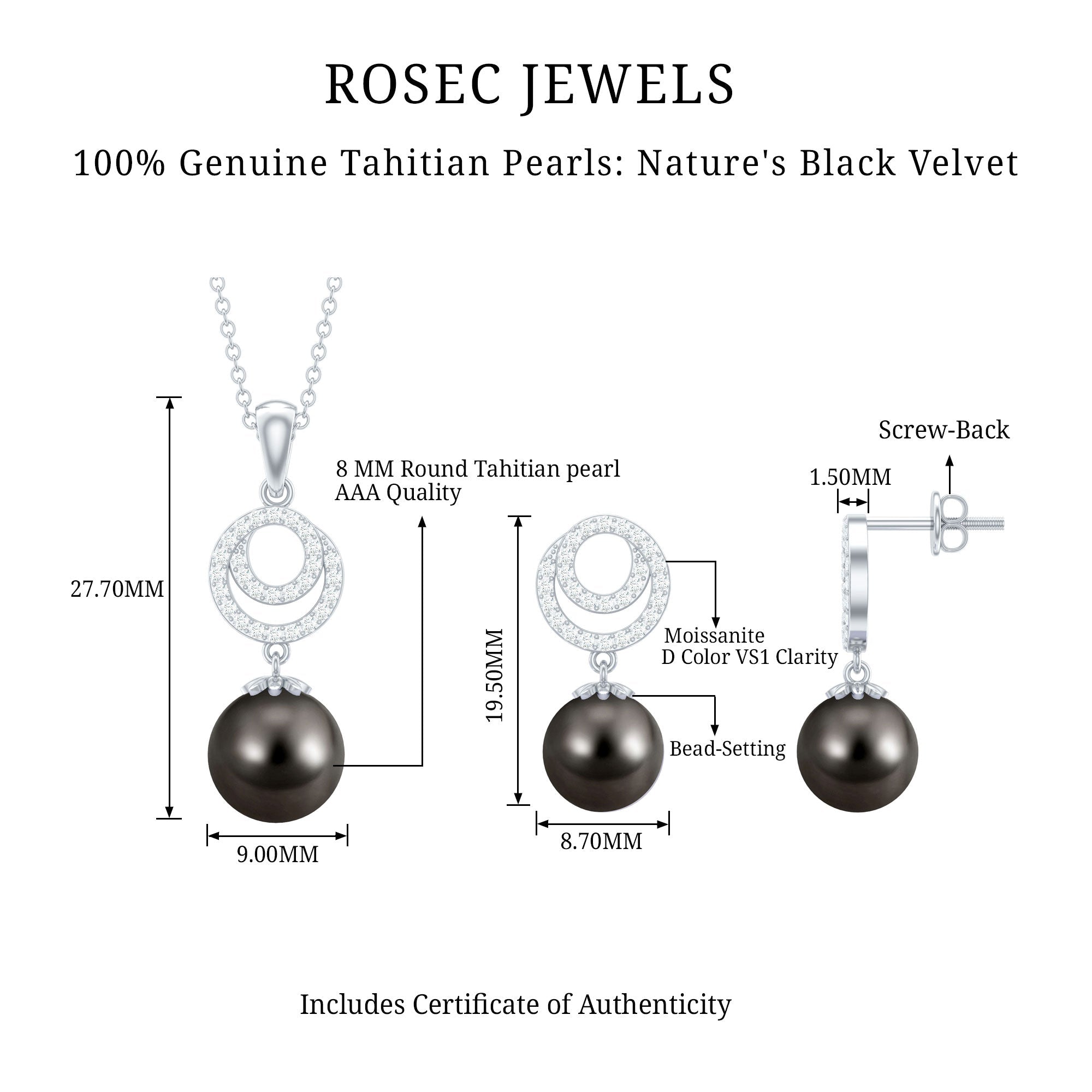 Genuine Tahitian Black Pearl Drop Jewelry Set with Certificate - Overture Gifts