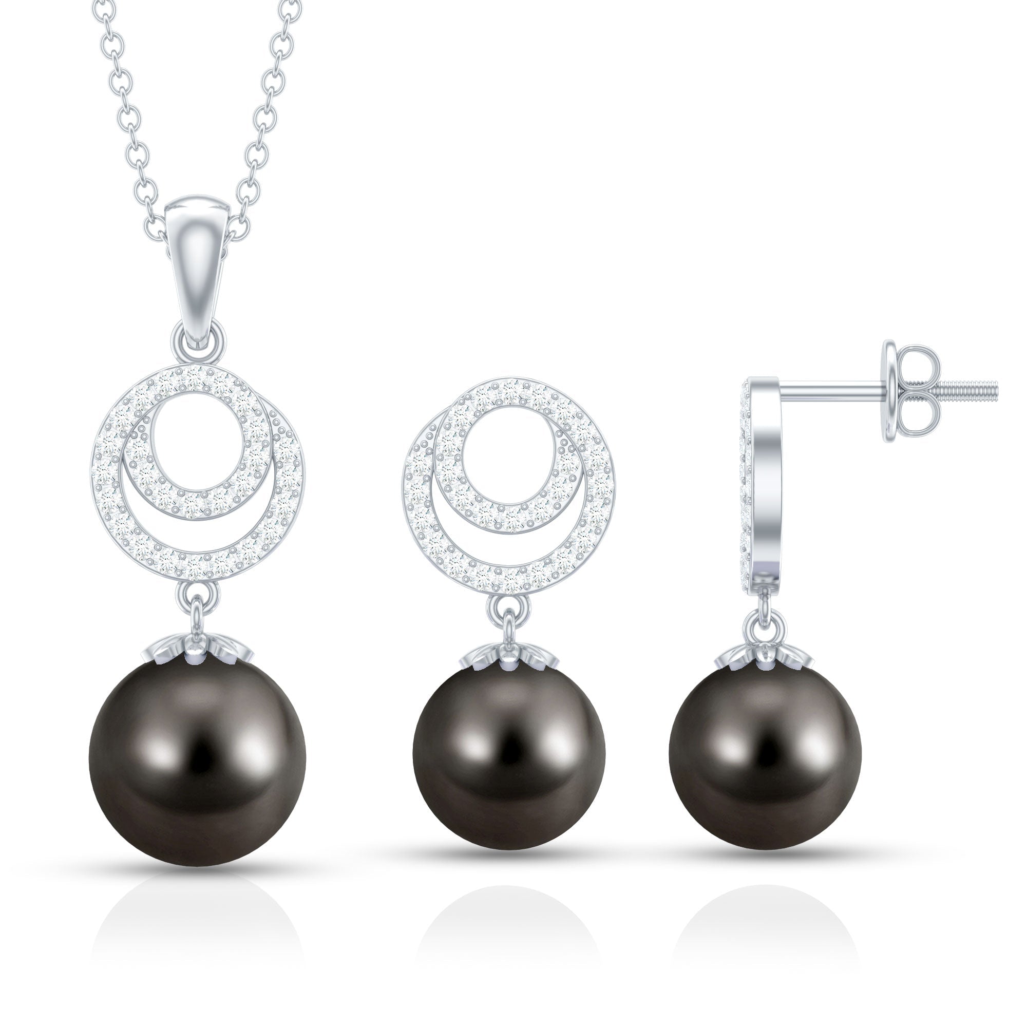 Genuine Tahitian Black Pearl Drop Jewelry Set with Certificate - Overture Gifts
