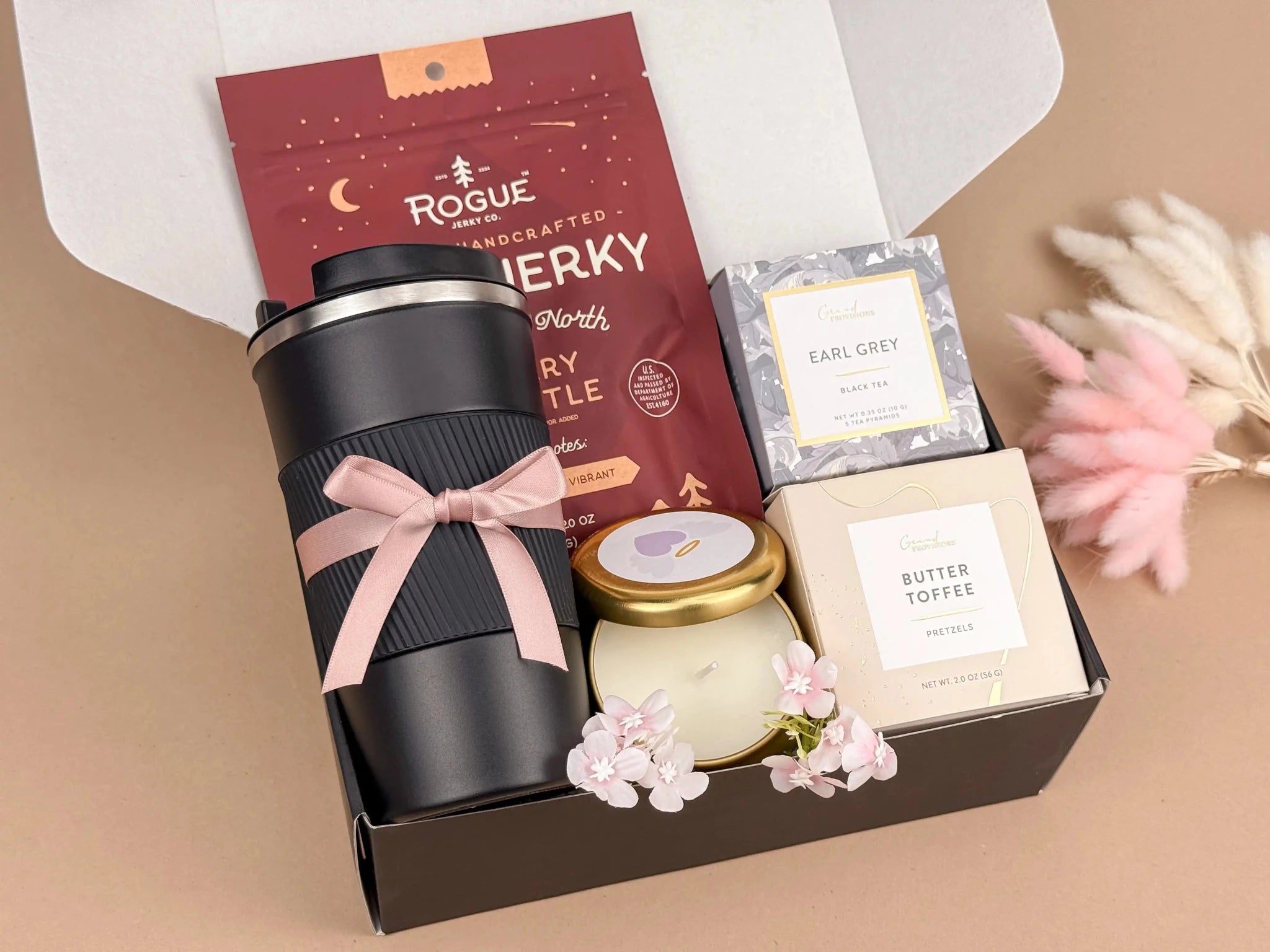 Gift Baskets for Him – Luxury Insulated Tumbler & Snack Set - Overture Gifts