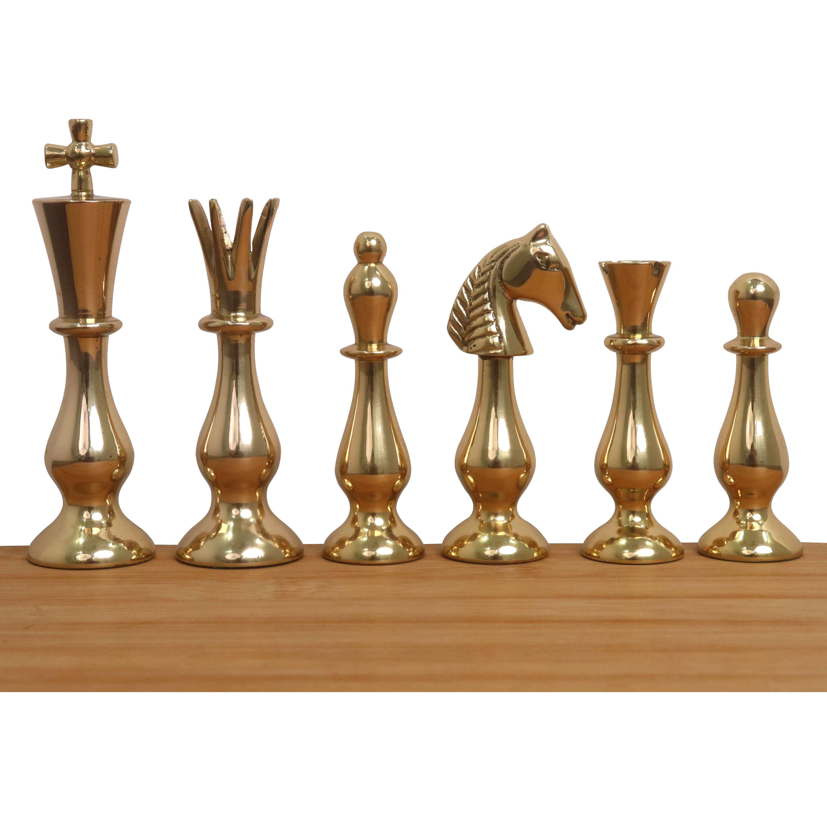 17" Minimalist Brass Metal Luxury Chess Pieces, Board and Table Set - 21" Height