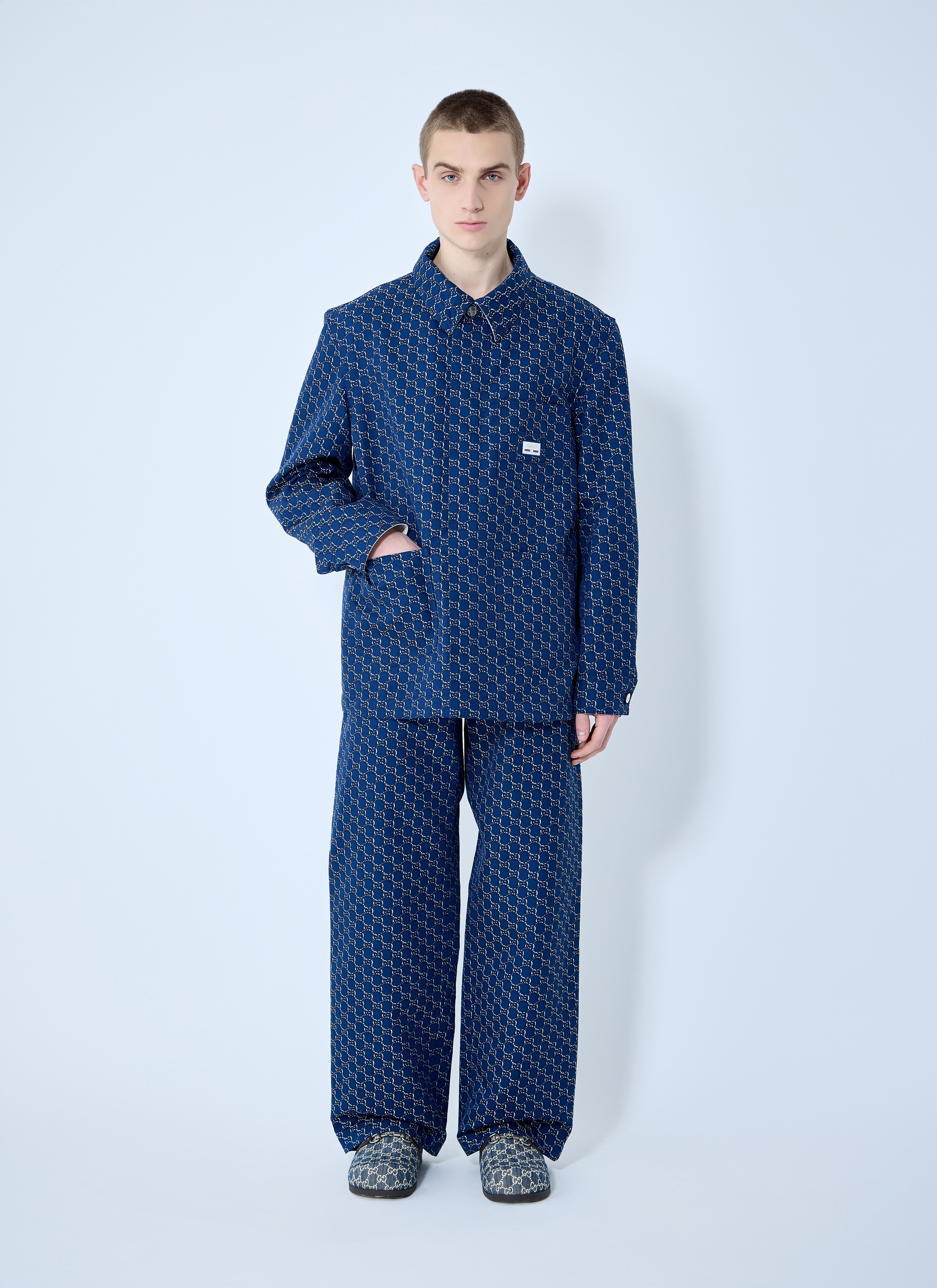 Gucci Men Cotton Jacquard Jacket With Gg Shadow