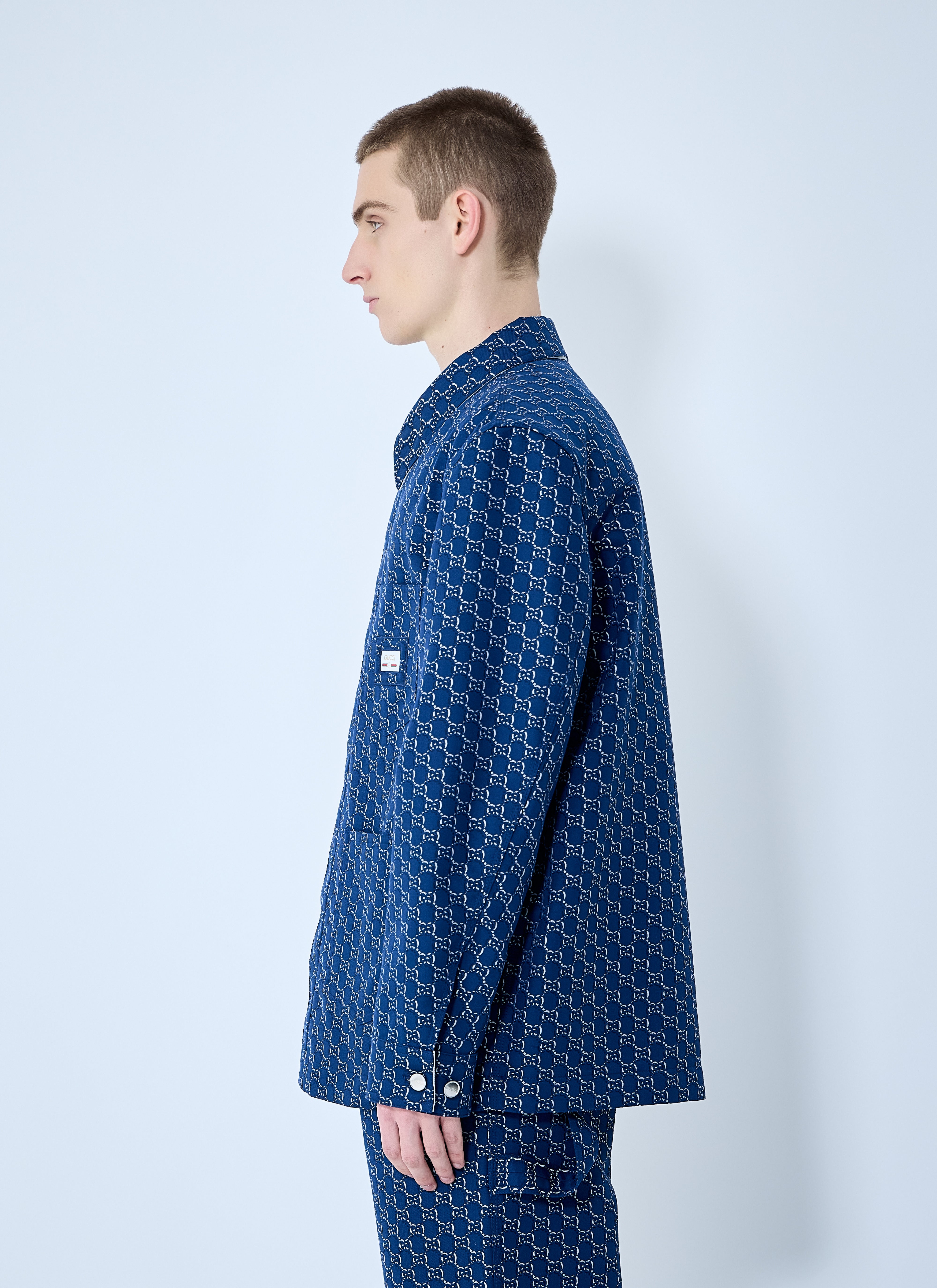 Gucci Men Cotton Jacquard Jacket With Gg Shadow