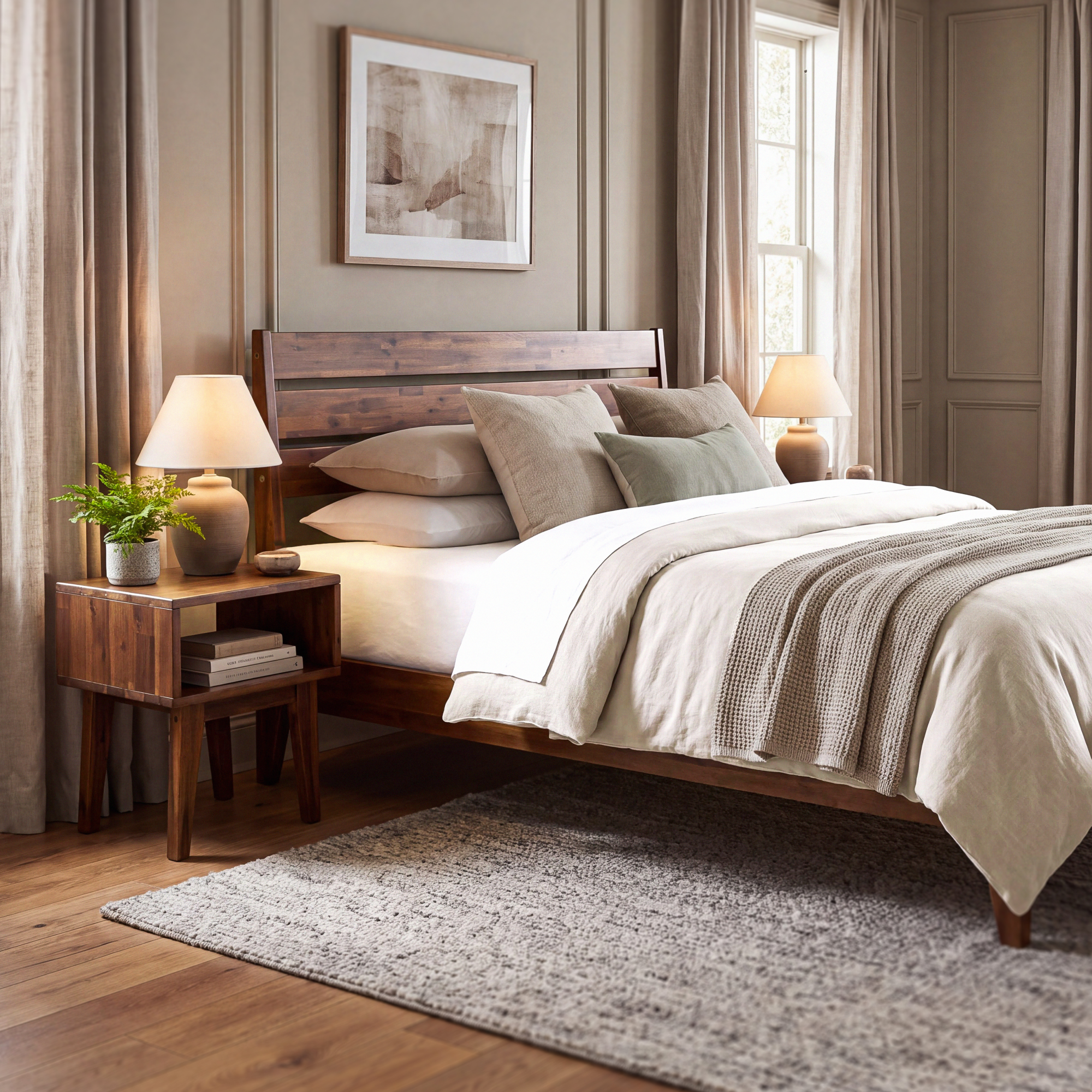 [Buy 1 Get 1] Emery Solid Wood Bed Frame & Nightstand